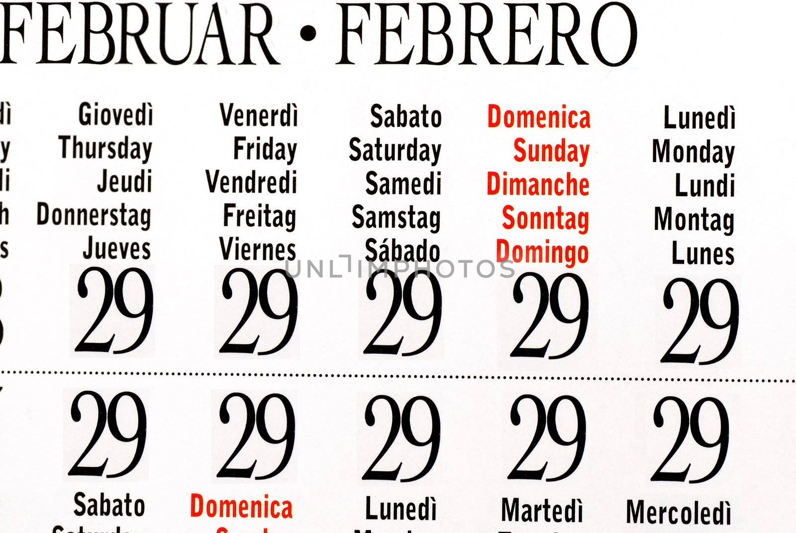 details of calendar of leap year, February 2012