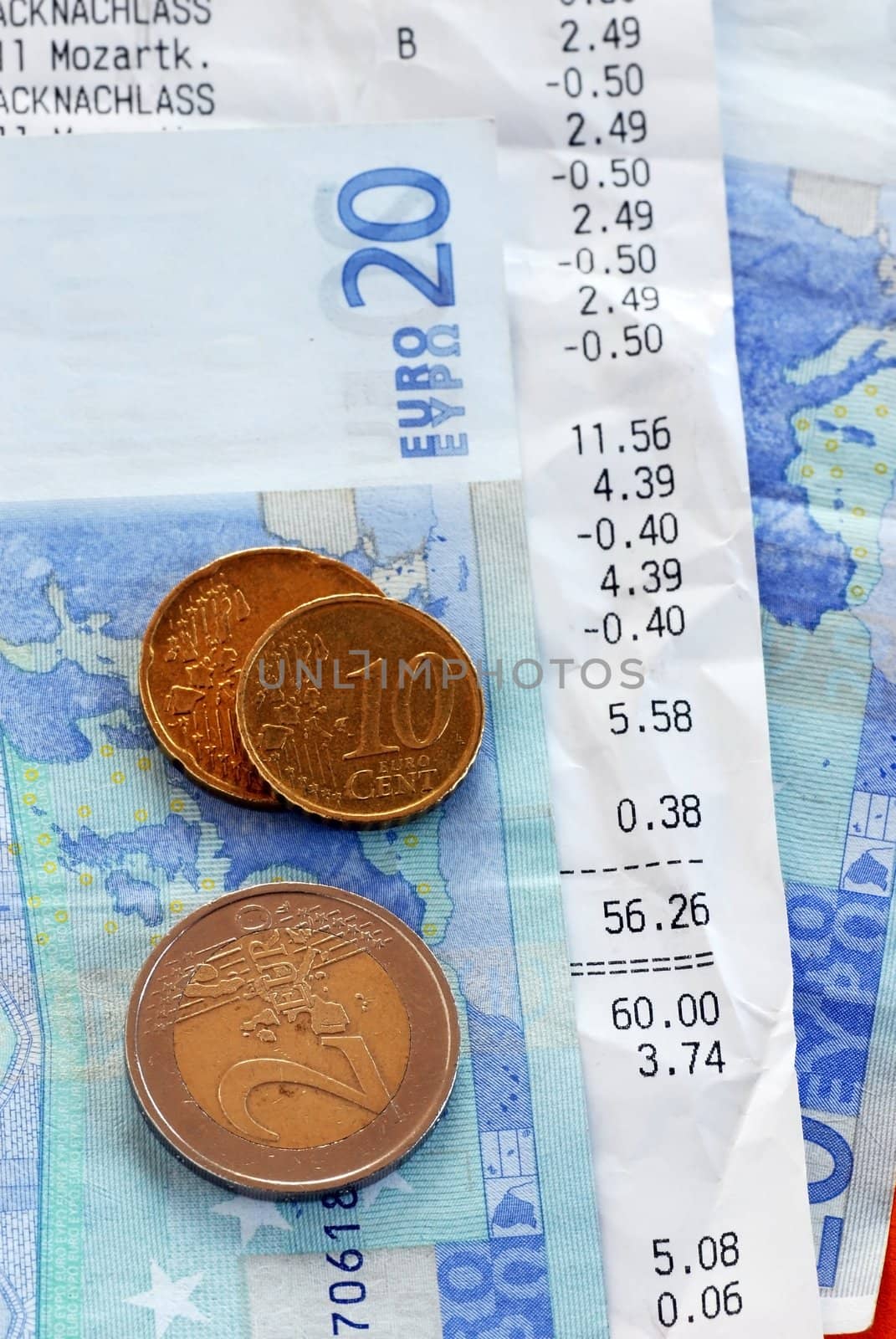 closeup of bills and euro banknotes and coins macro
