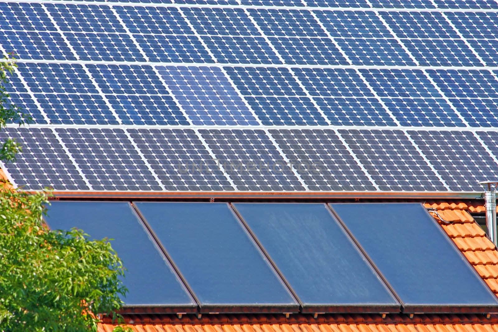 Solar panels on the roof of the house