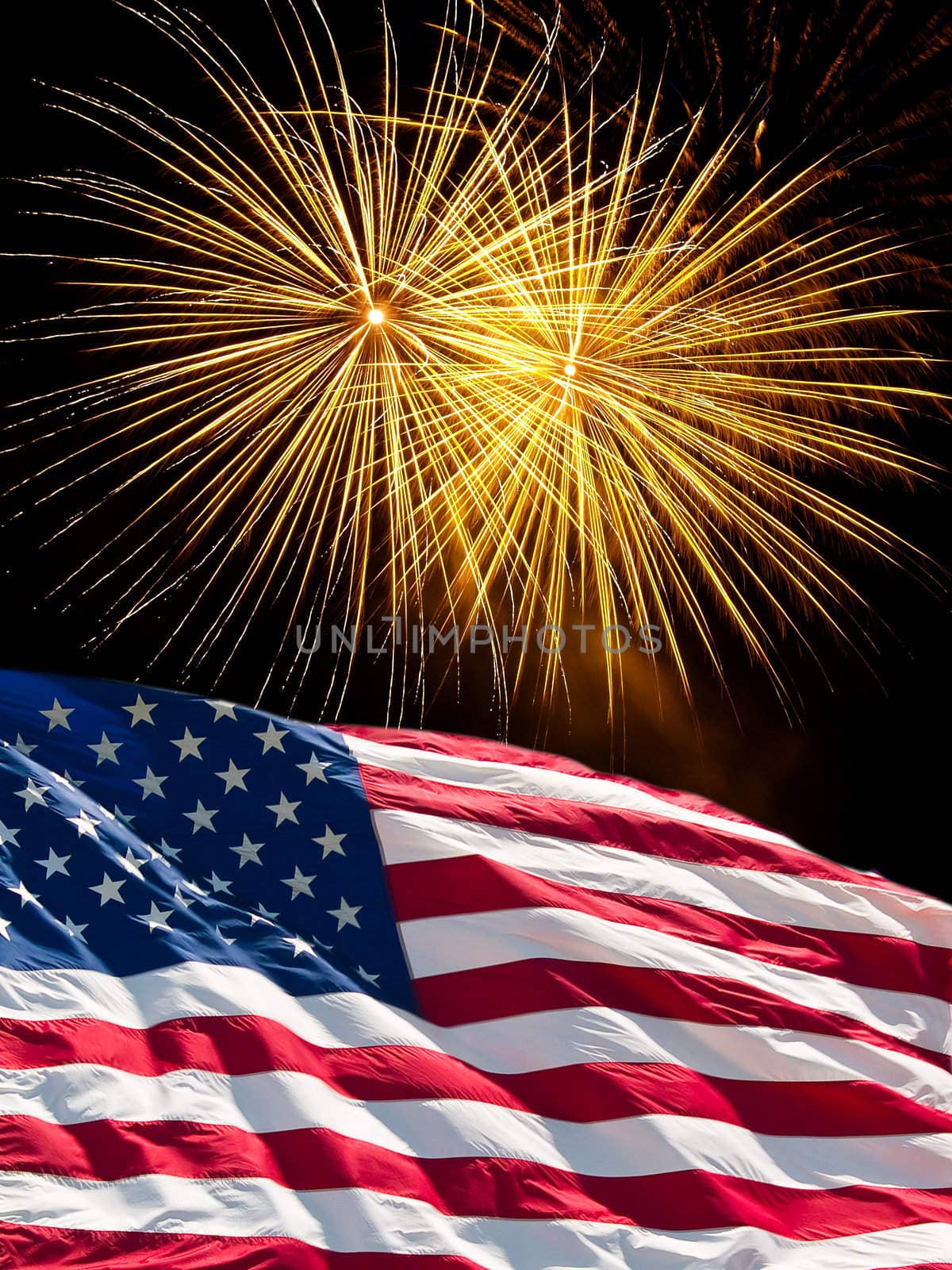 The American Flag and Yellow Fireworks from Independence Day