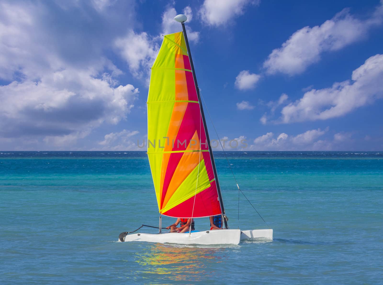 Catamaran sailboat in the tropical waters of the Maldives