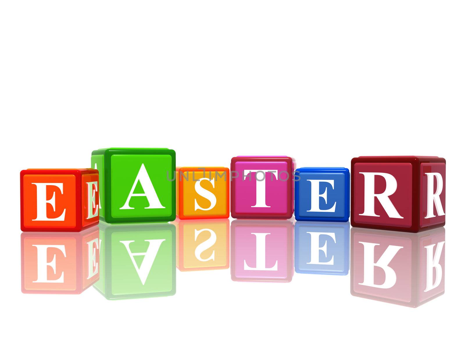isolated 3d color cubes with text easter