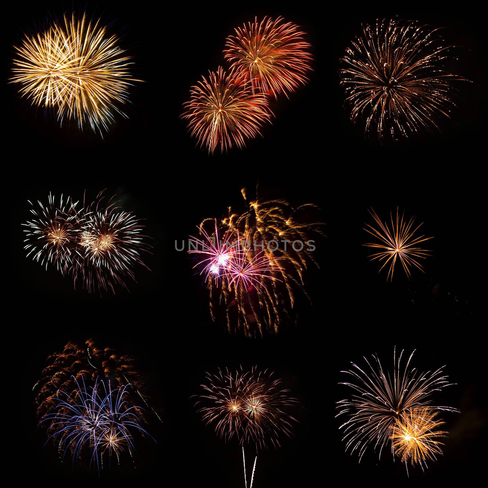 Compilation of Fireworks Against a Black Sky