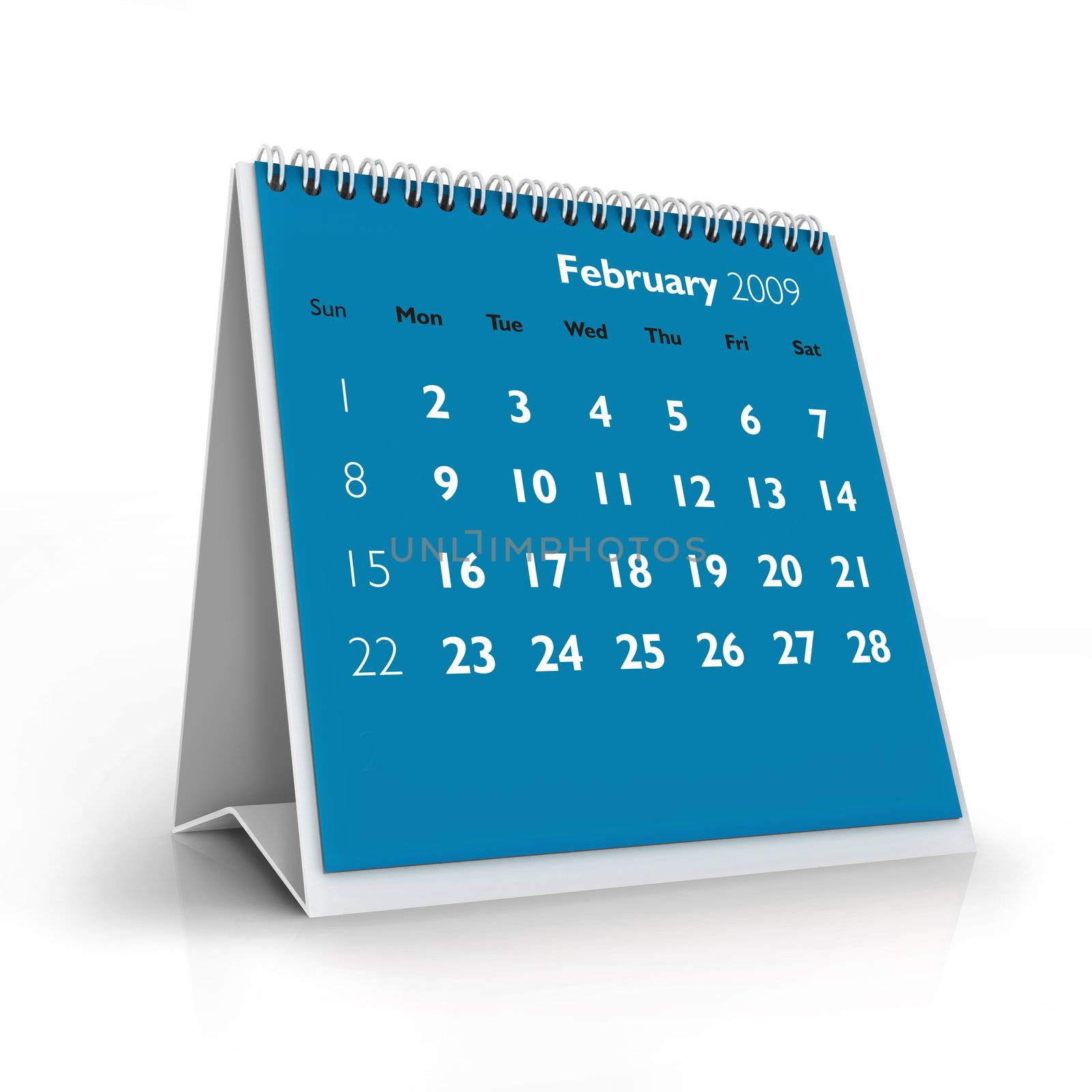 3D desktop calendar, February 2009