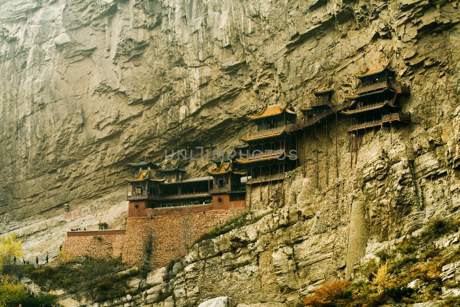 Impressive Temple fixed into the mountain near Datong City, China