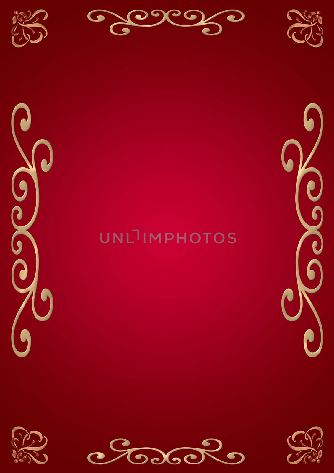 Stylish background (red with illumination) with a gold ornament on edges 