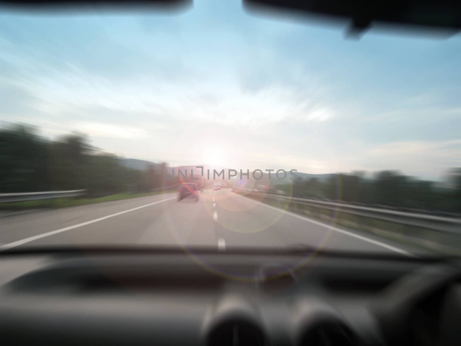 a motion zoom view for a car on the road, high way