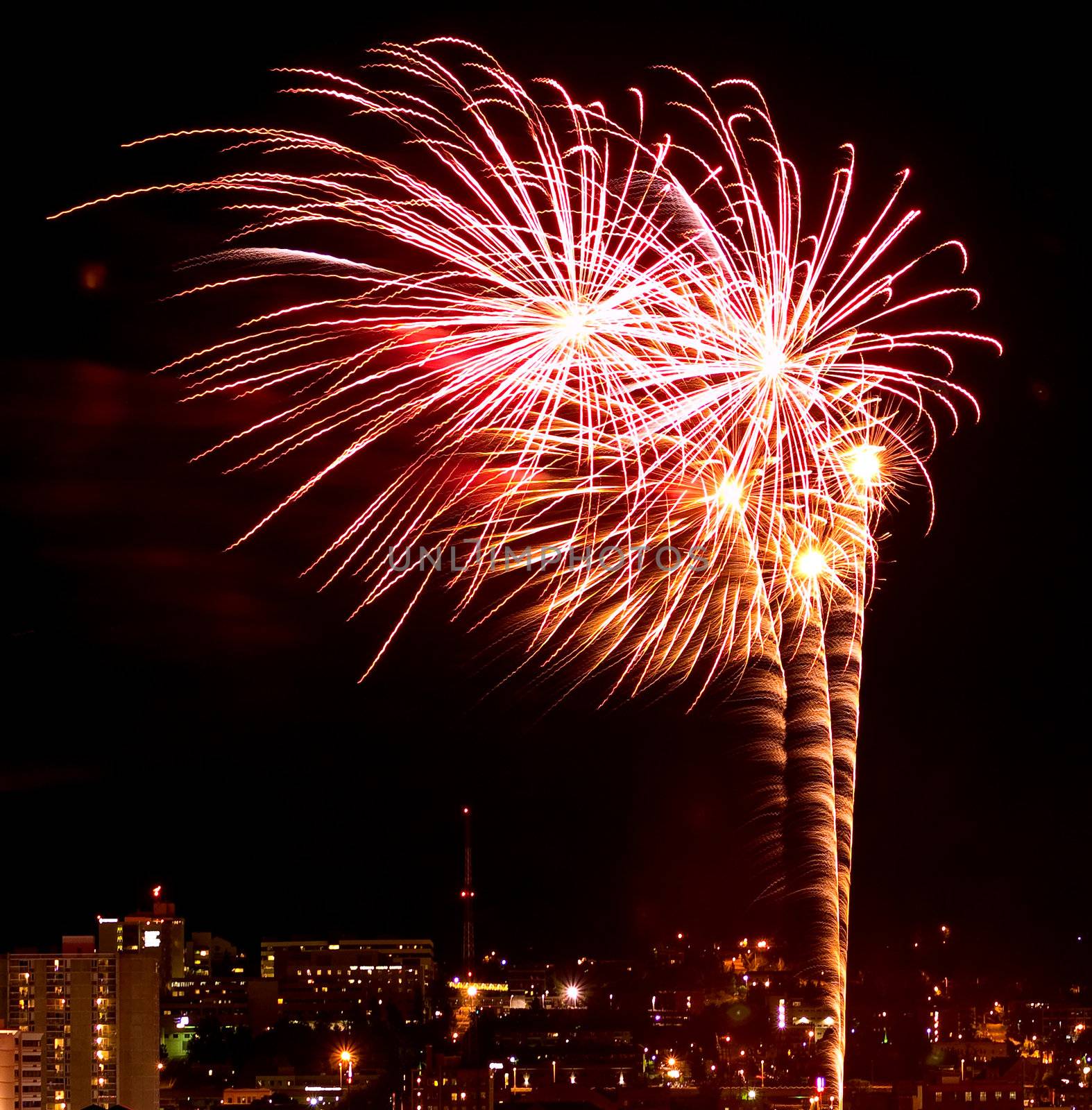 Fireworks Against the Night Sky of a Cityscape