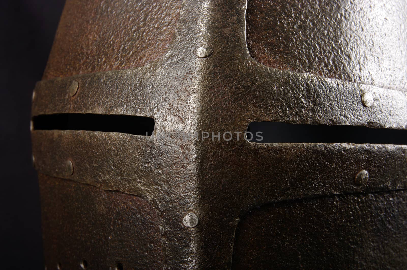 Iron helmet of the medieval knight. Very heavy headdress