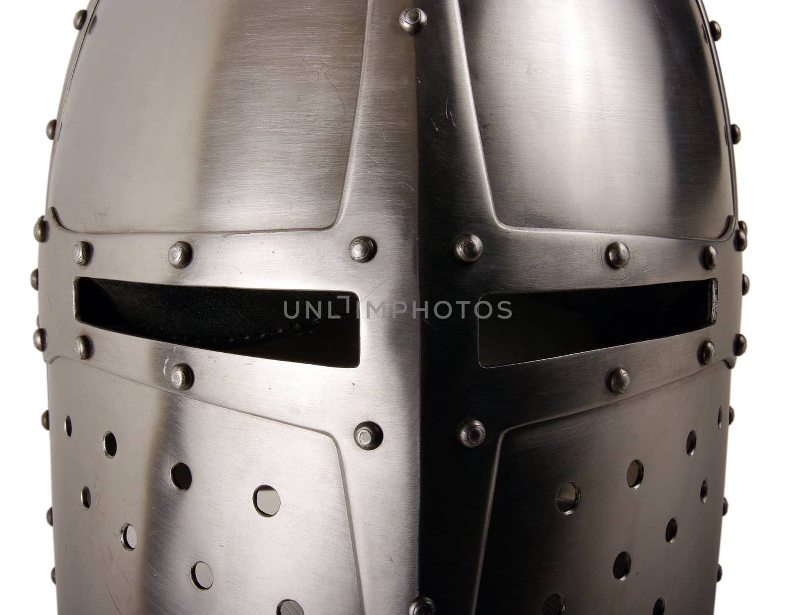 Iron helmet of the medieval knight. Very heavy headdress