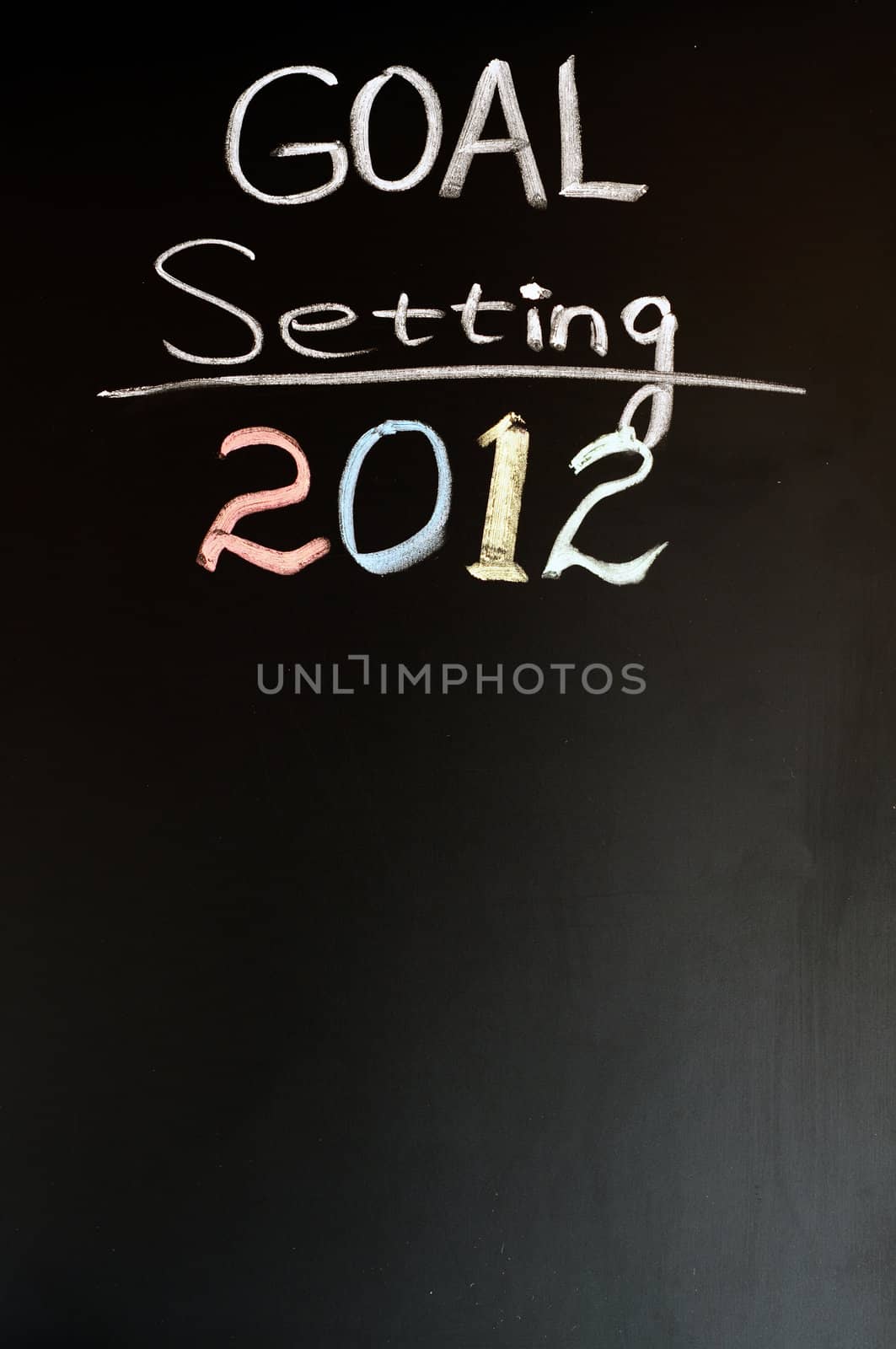 2012 New year goals written with chalk on a blackboard