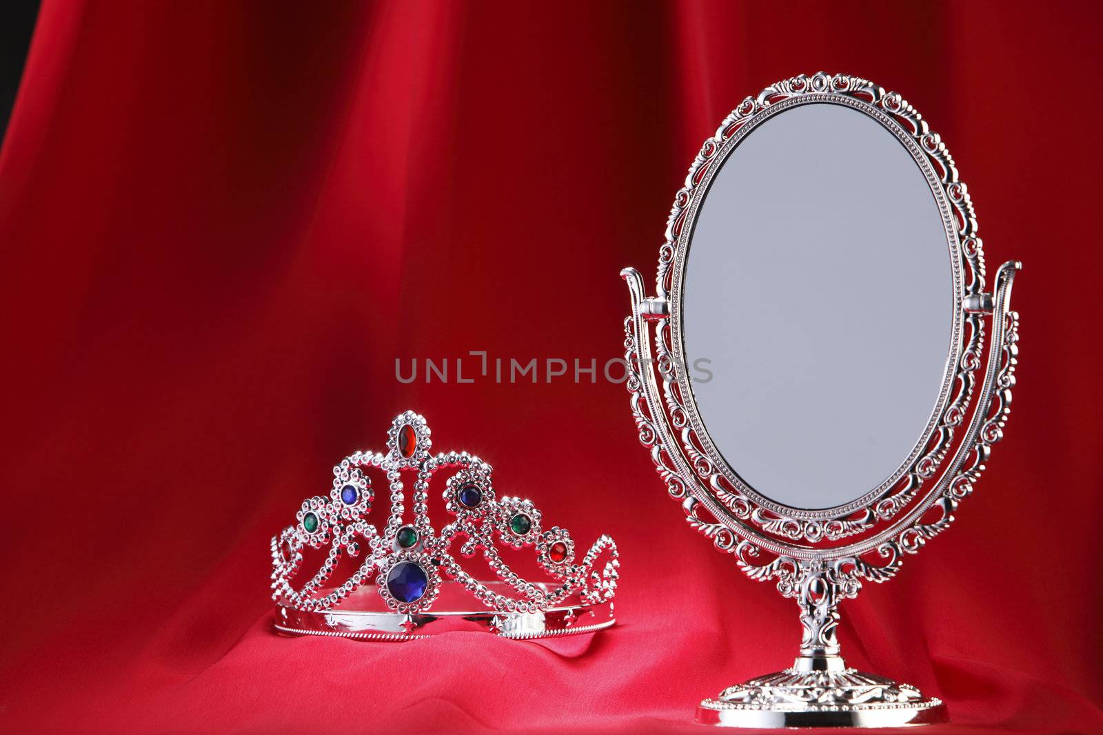 Tiara next to the mirror.