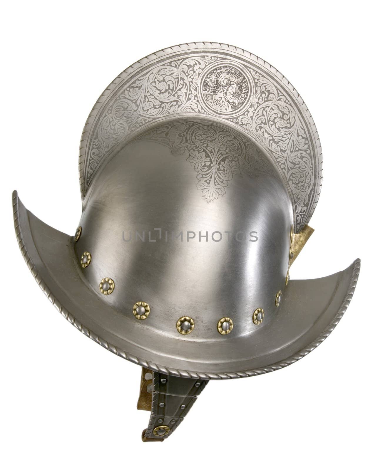 Iron helmet of the medieval knight. Very heavy headdress