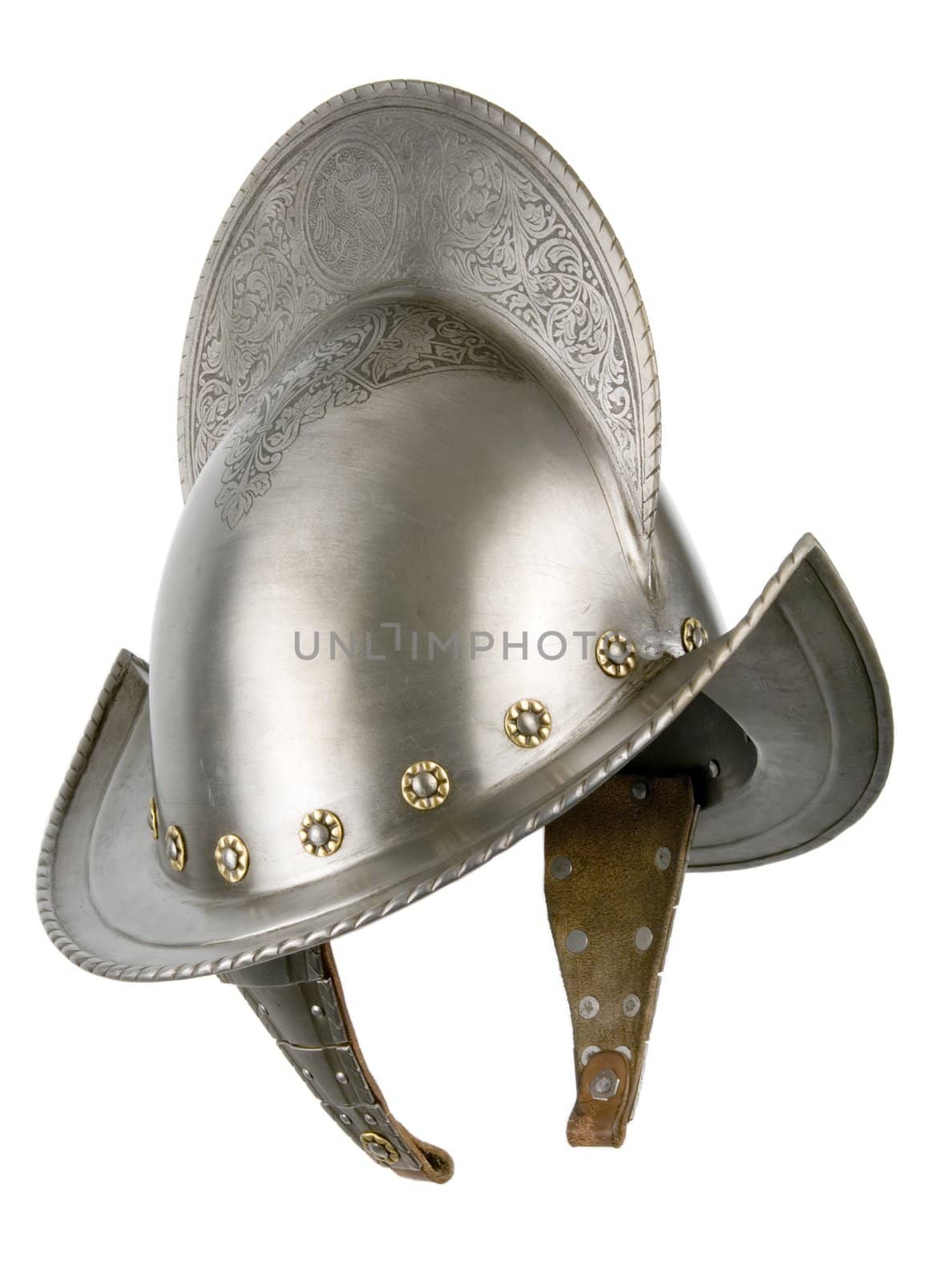 Iron helmet of the medieval knight. Very heavy headdress