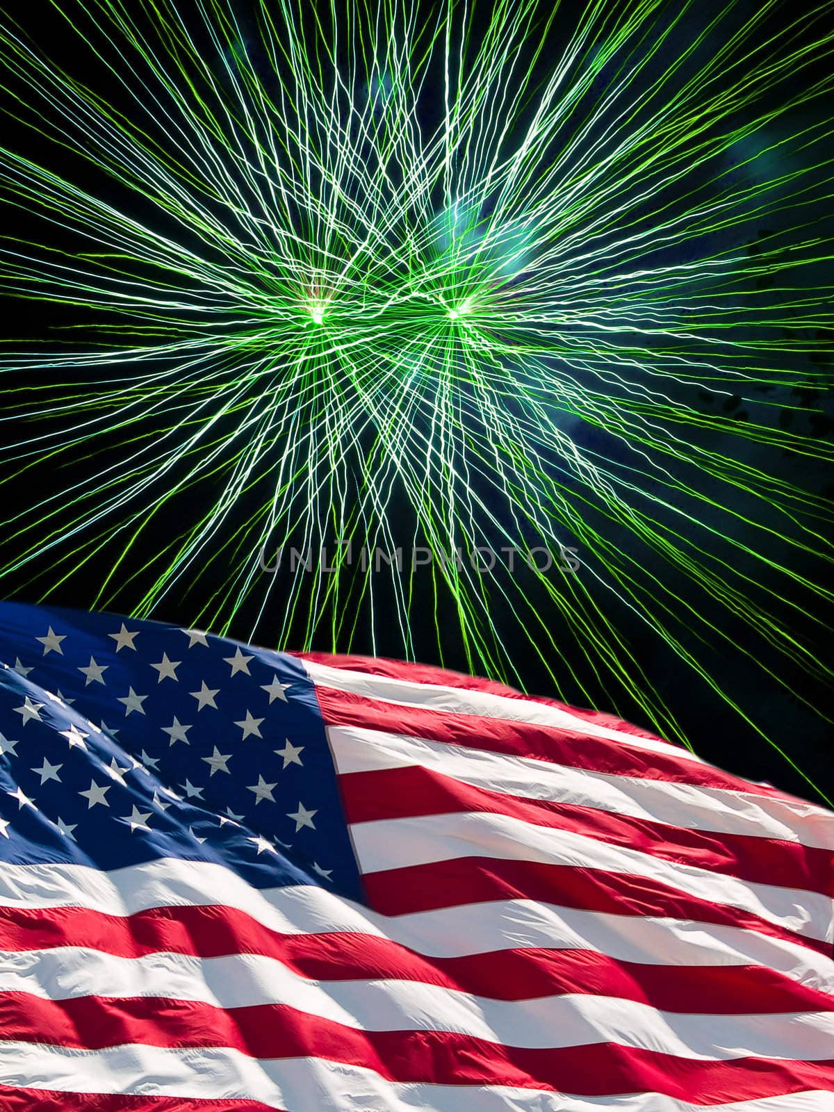 The American Flag and Green Fireworks from Independence Day