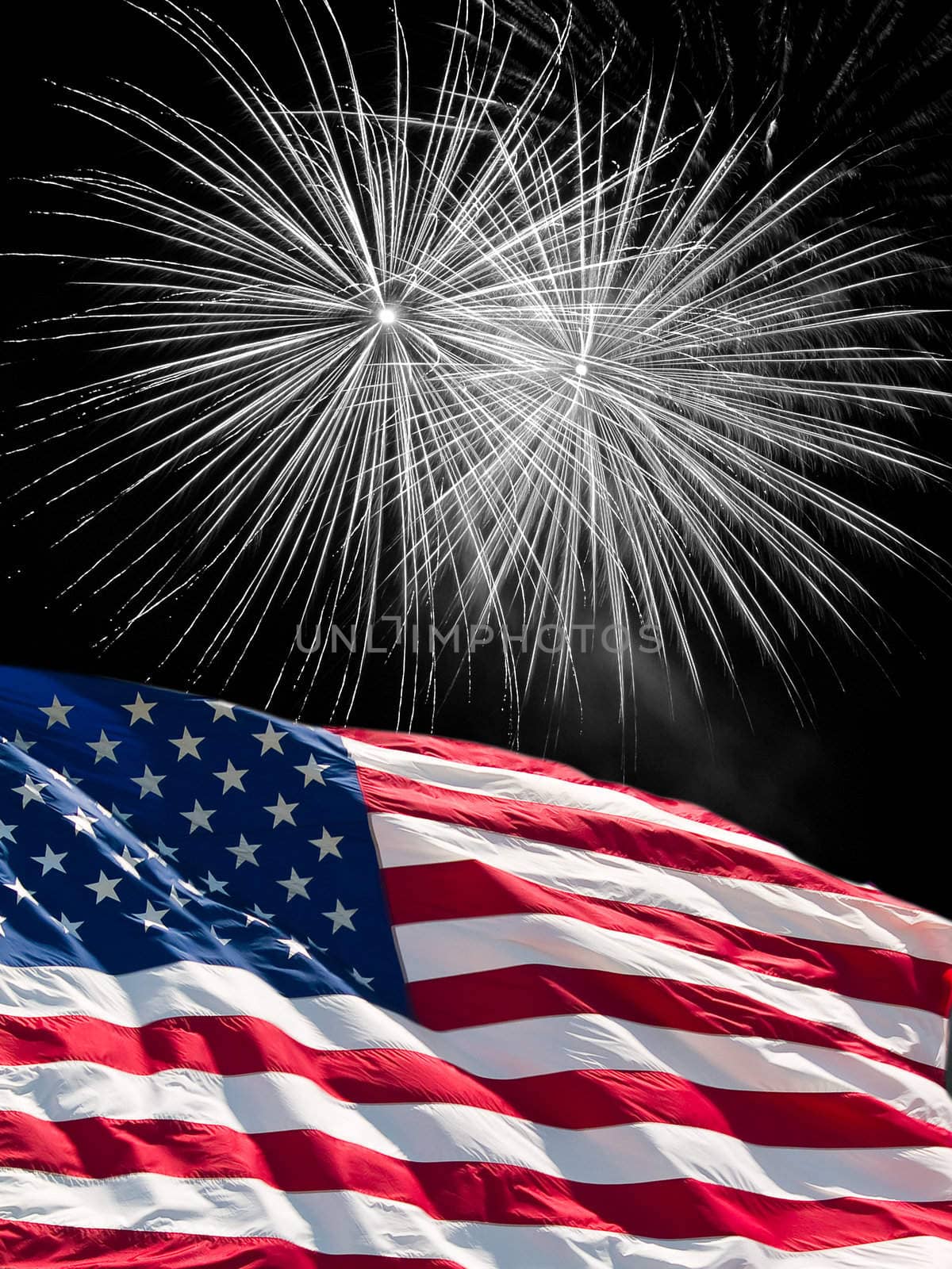 The American Flag and White Fireworks from Independence Day