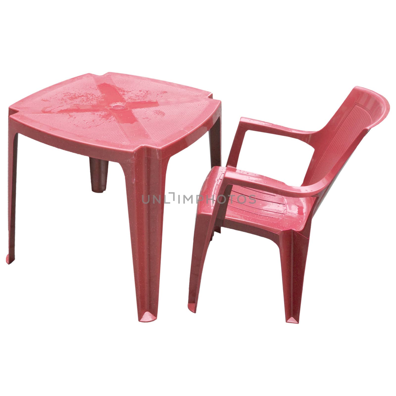 Plastic table and chair for alfresco bar isolated over white background