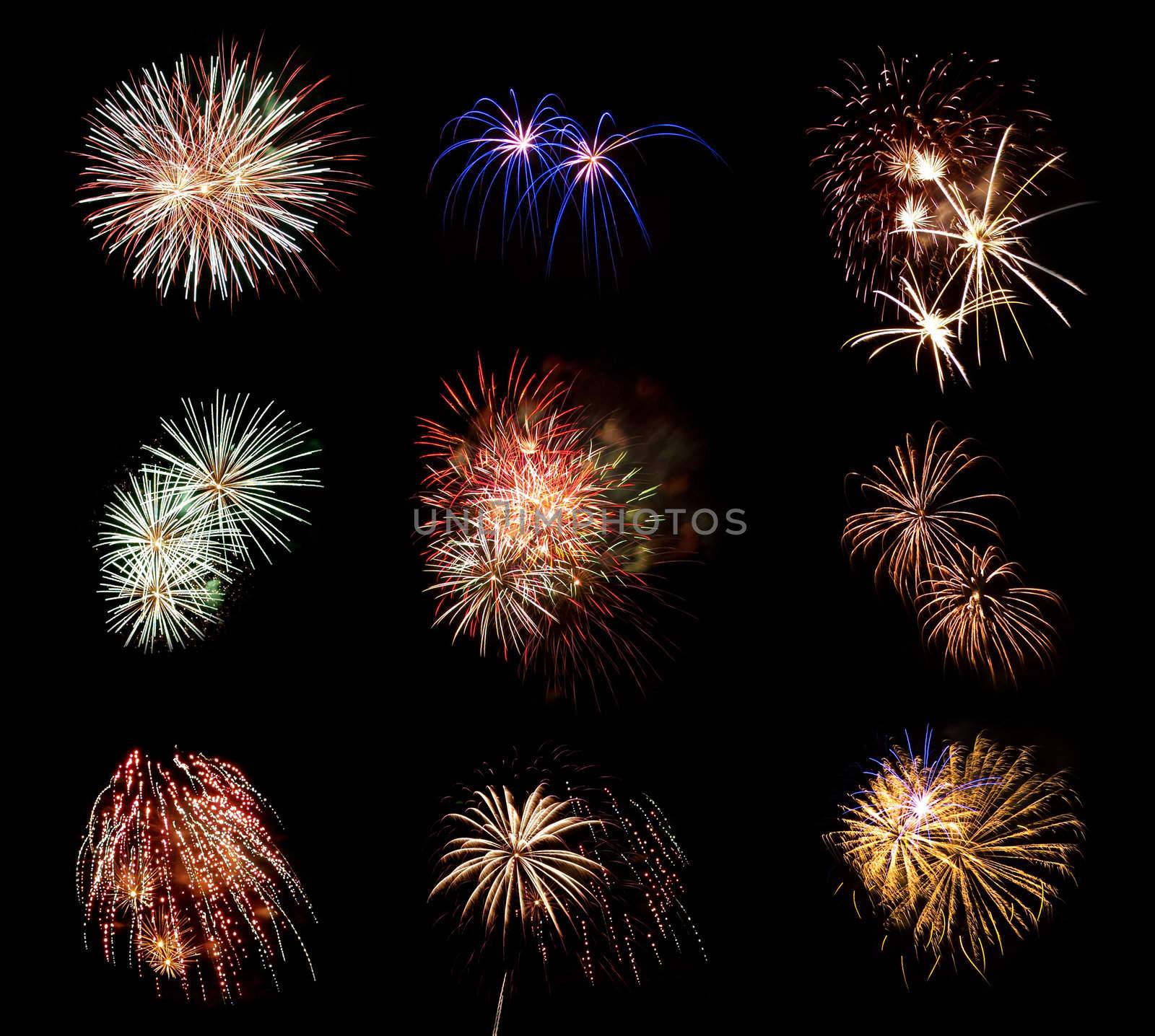 Compilation of Fireworks Against a Black Sky