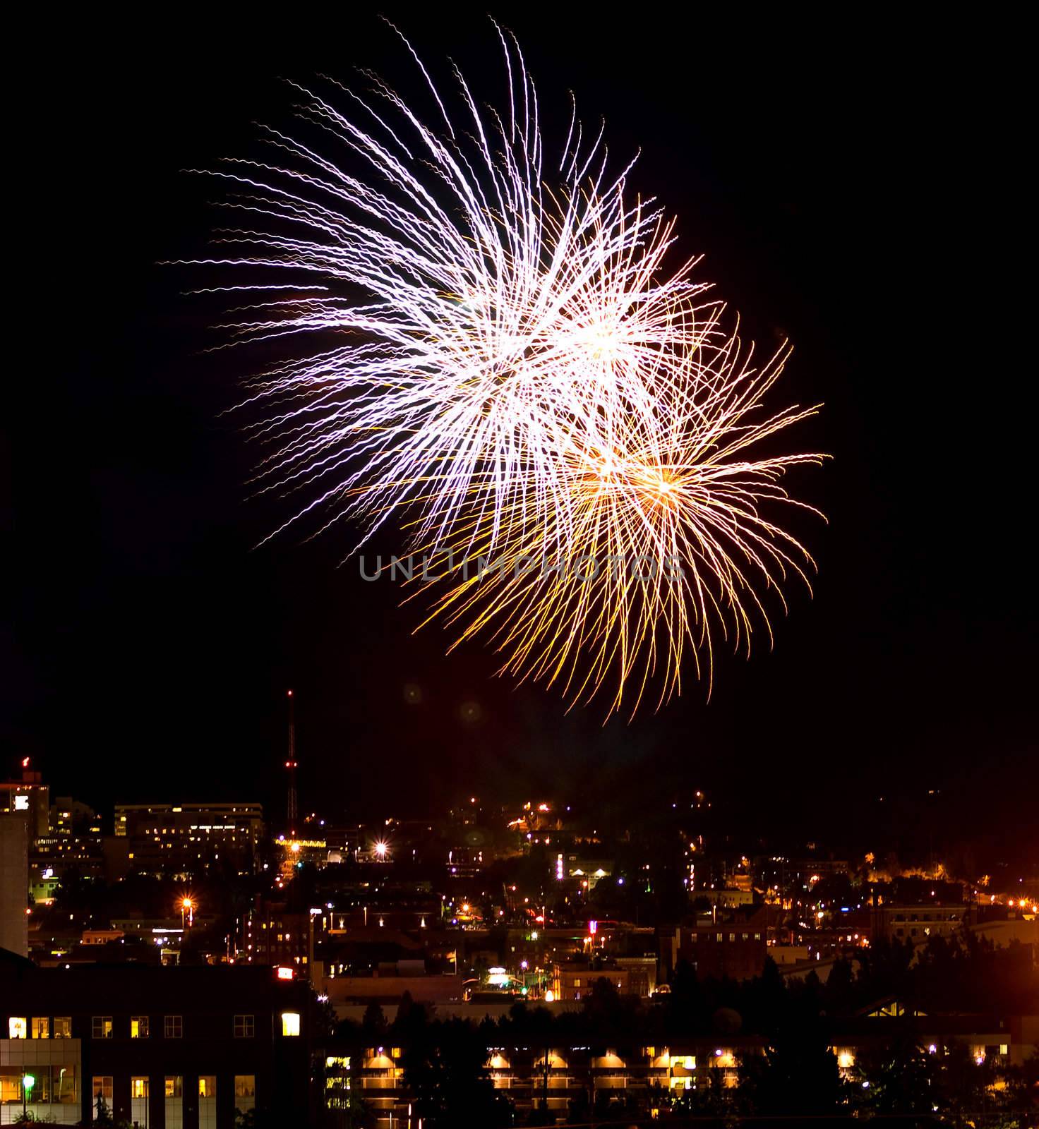 Fireworks Against the Night Sky of a Cityscape