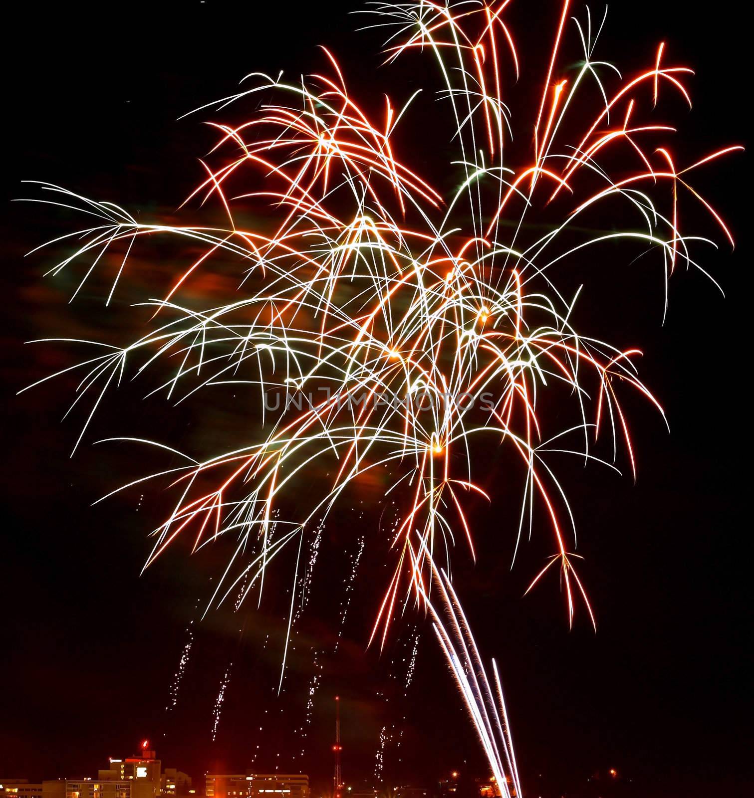 Fireworks Against the Night Sky of a Cityscape