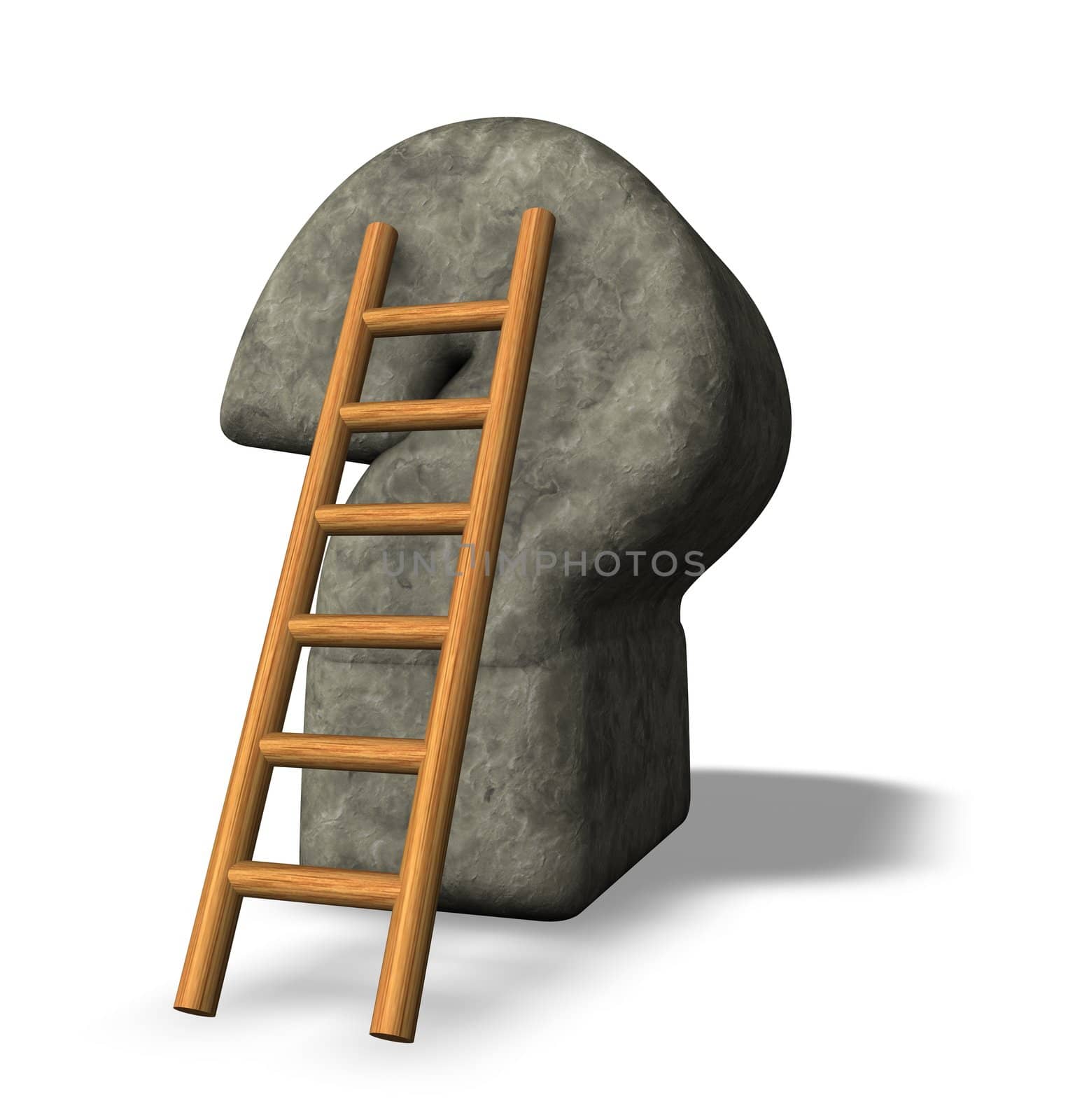 ladder leans on stone question mark - 3d illustration
