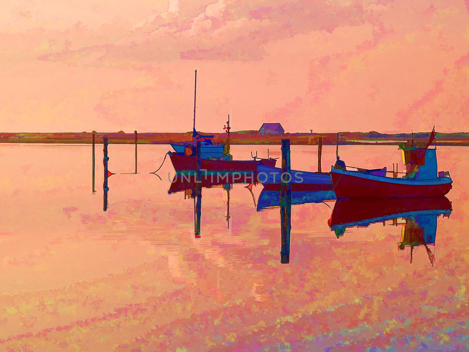 Magical reflection of a small dinghy dory boats digital art by Ronyzmbow