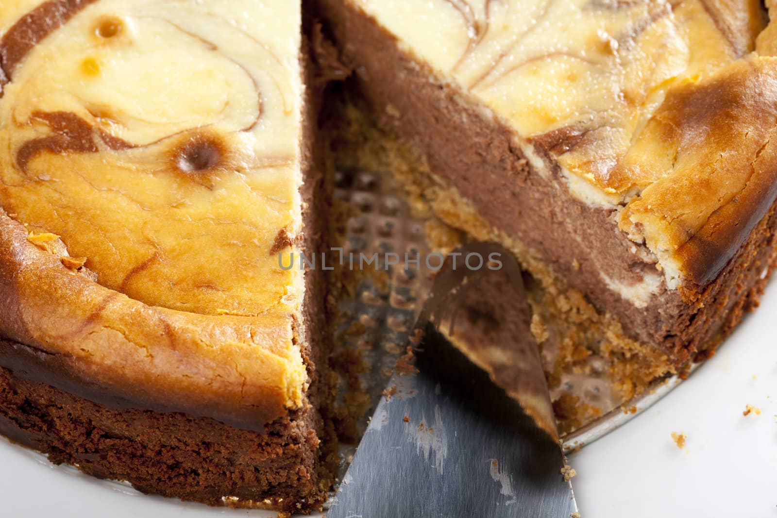 Chocolate cheesecake with missing slice