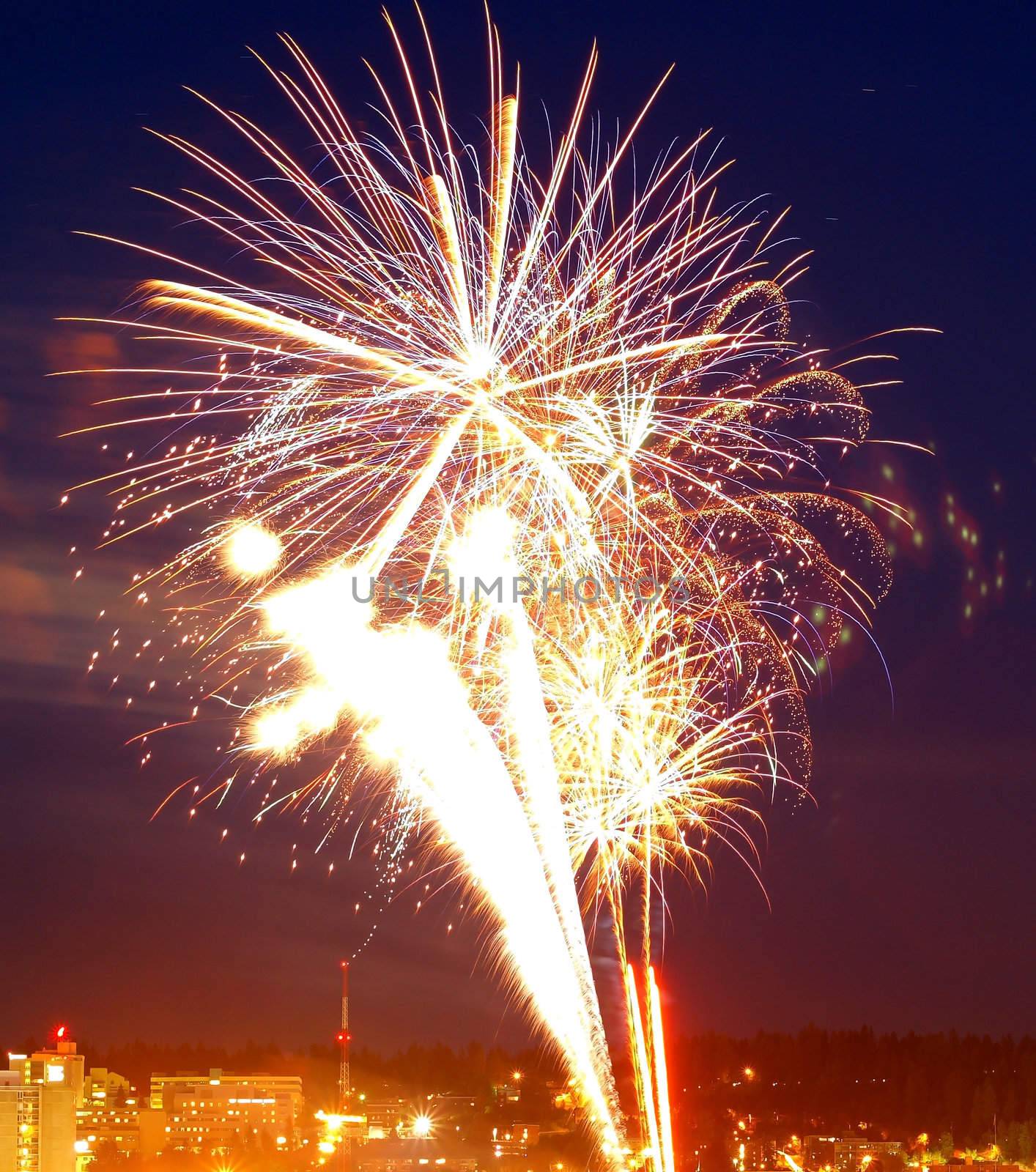 Fireworks Against the Night Sky of a Cityscape