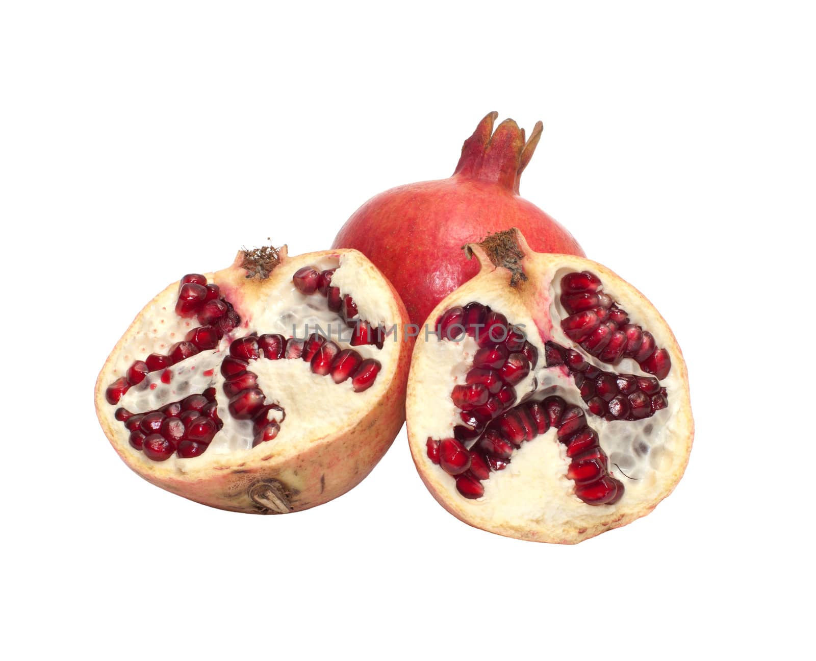 Ripe pomegranate it is isolated on a white background.