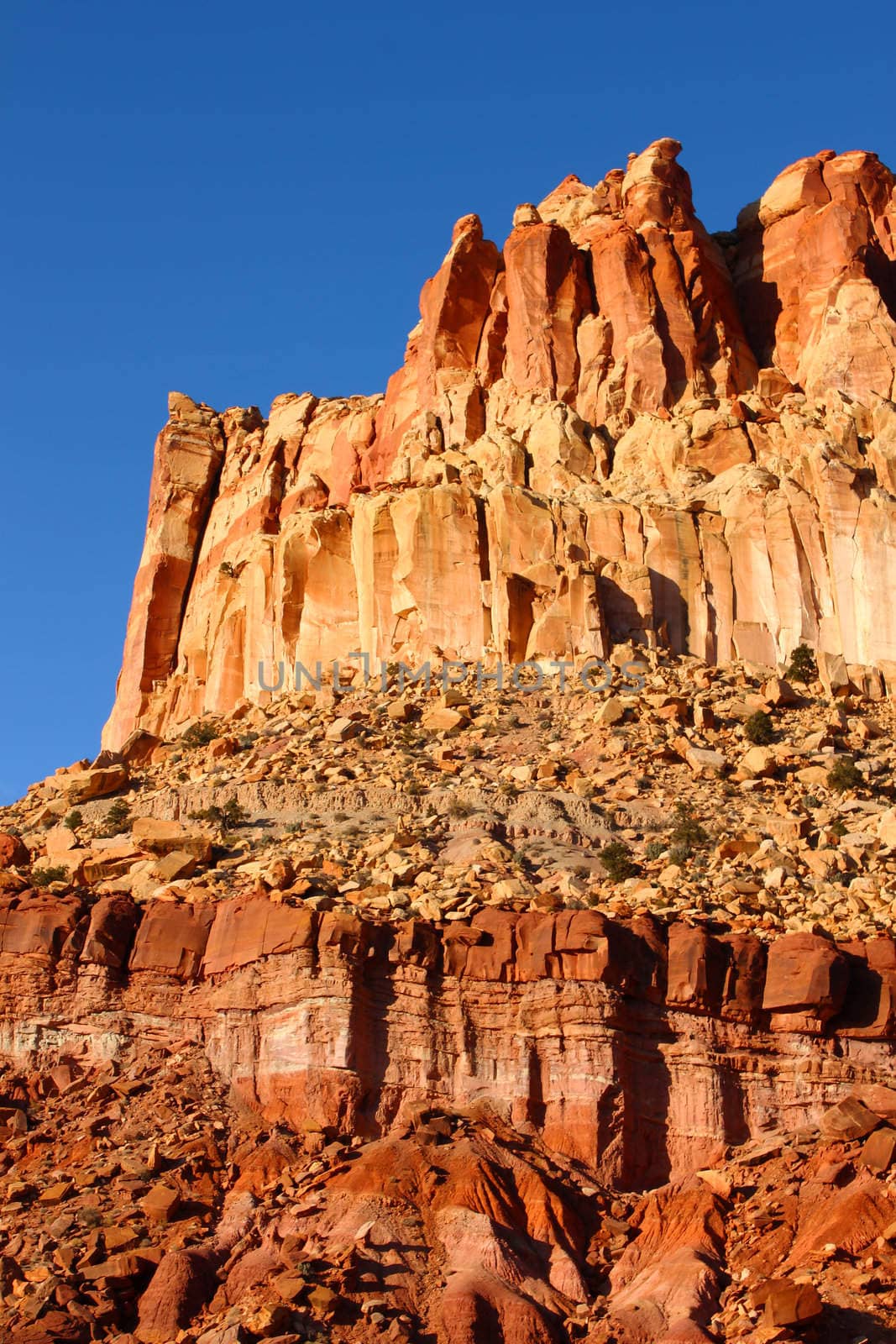 Red rock formations dominate the landscape of Capitol Reef National Park in Utah.