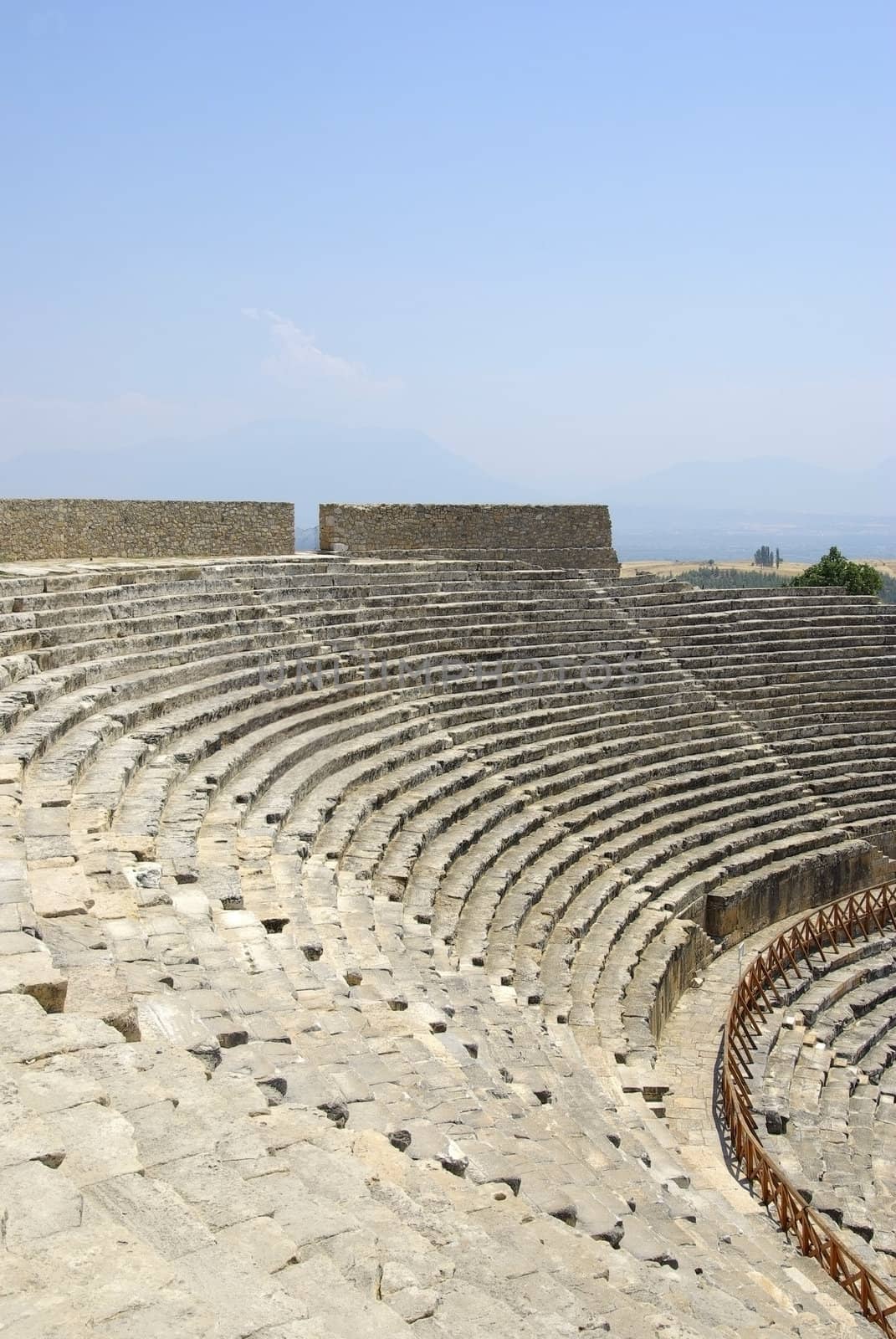 Amphitheater in ancient city Hierapolis. Pamukkale, Turkey. Middle Asia.