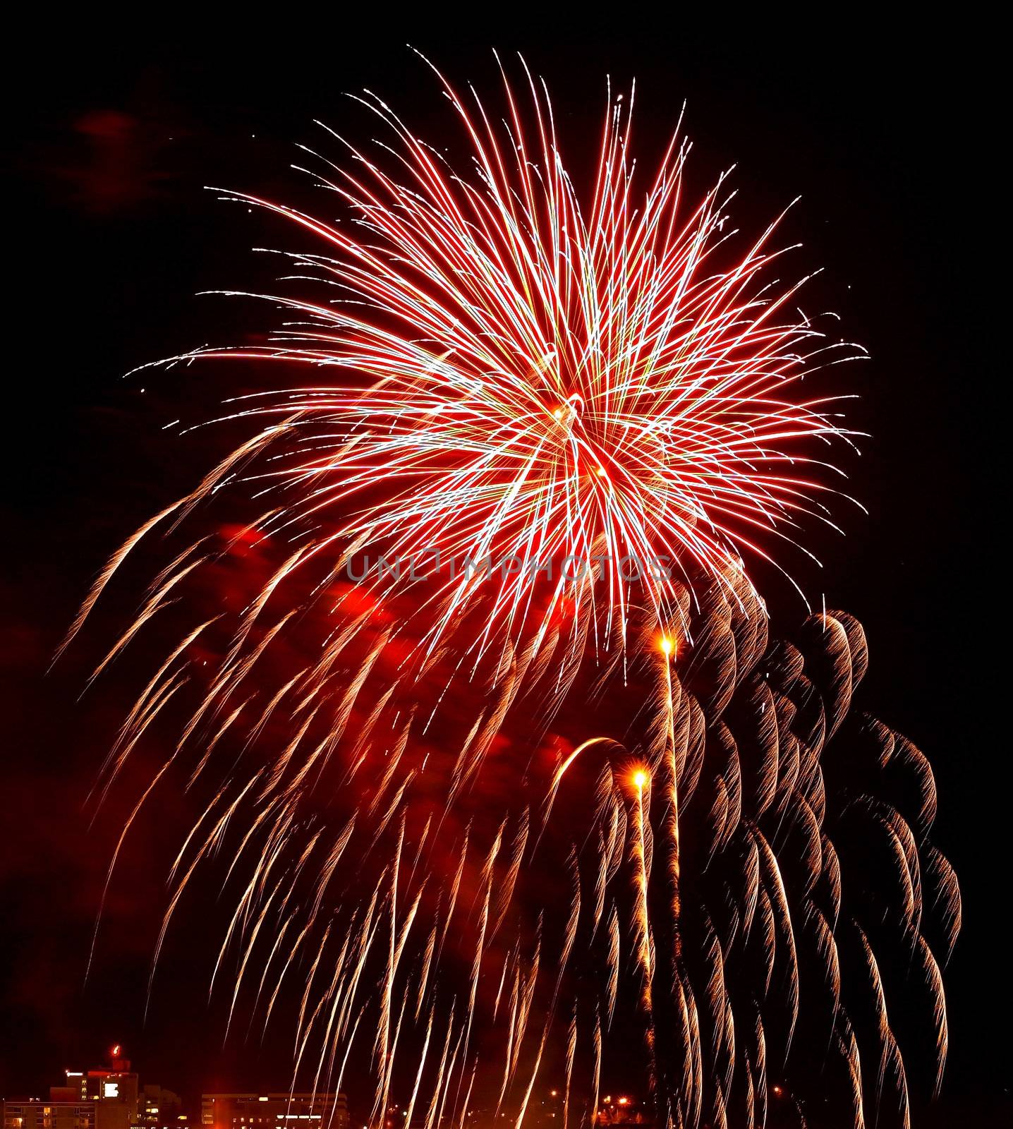 Fireworks Against the Night Sky of a Cityscape