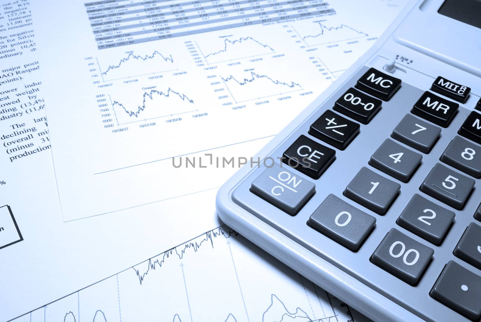 Calculator and financial data with graphs. Business concept. by borodaev