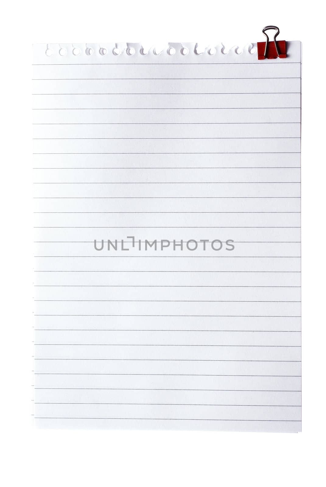 Blank note paper with clinch isolated od white. Clipping Path. by borodaev