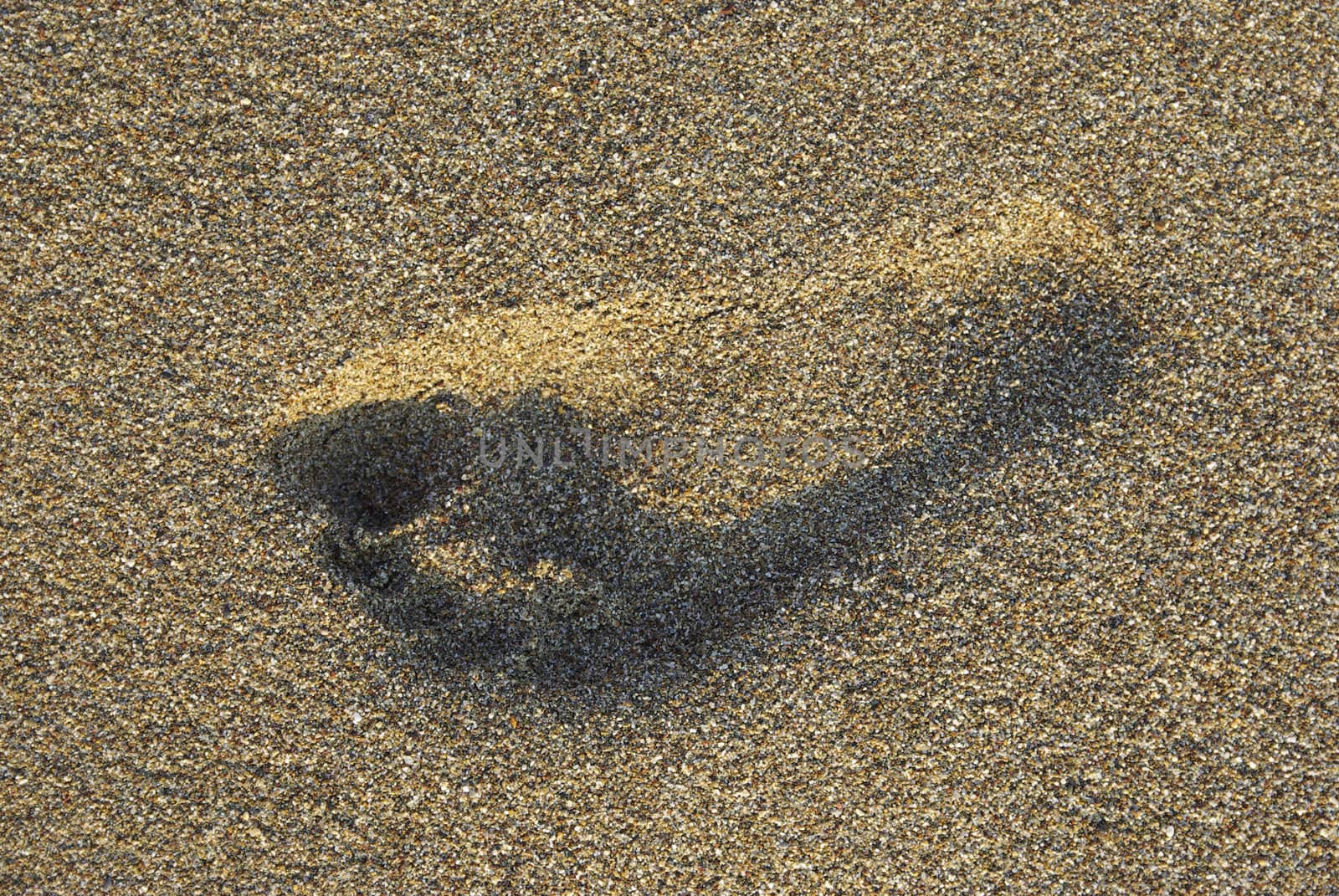 Footprint on the sand. Tropical beach, Mediterranean Sea.