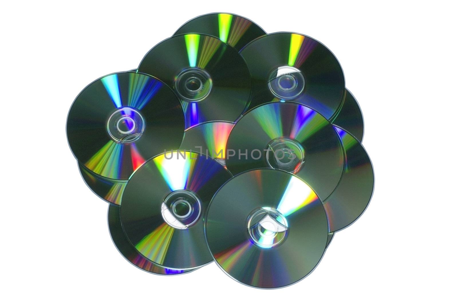 Stack of recordable discs isolated on white background. by borodaev