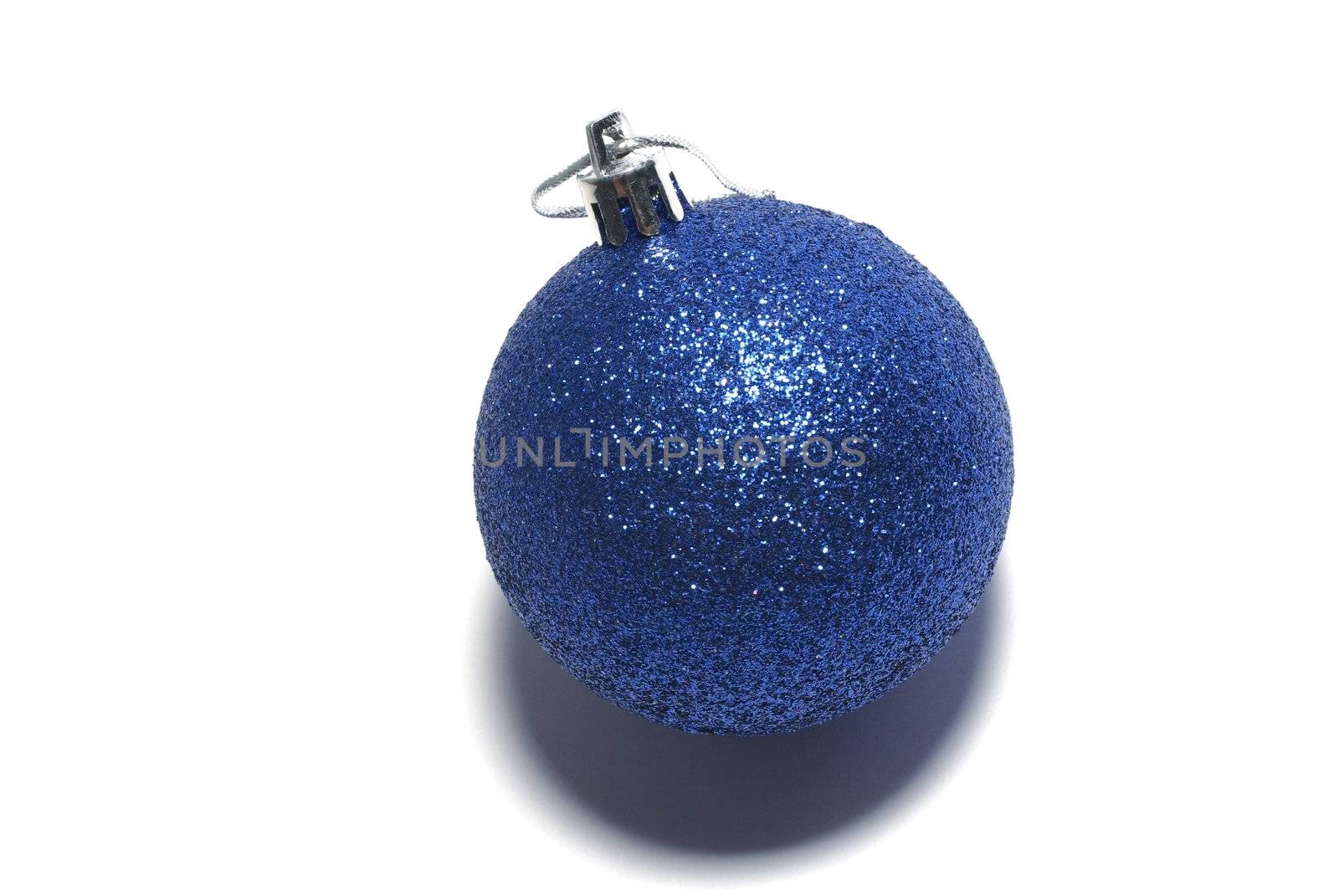 Bright blue christmas ball isolated on white background.