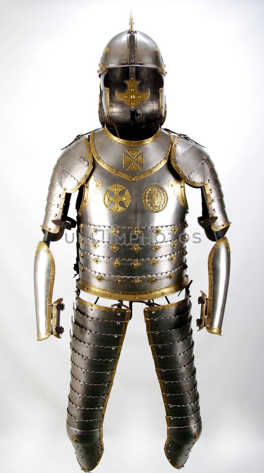 Armour of the medieval knight. Metal protection of the soldier against the weapon of the opponent