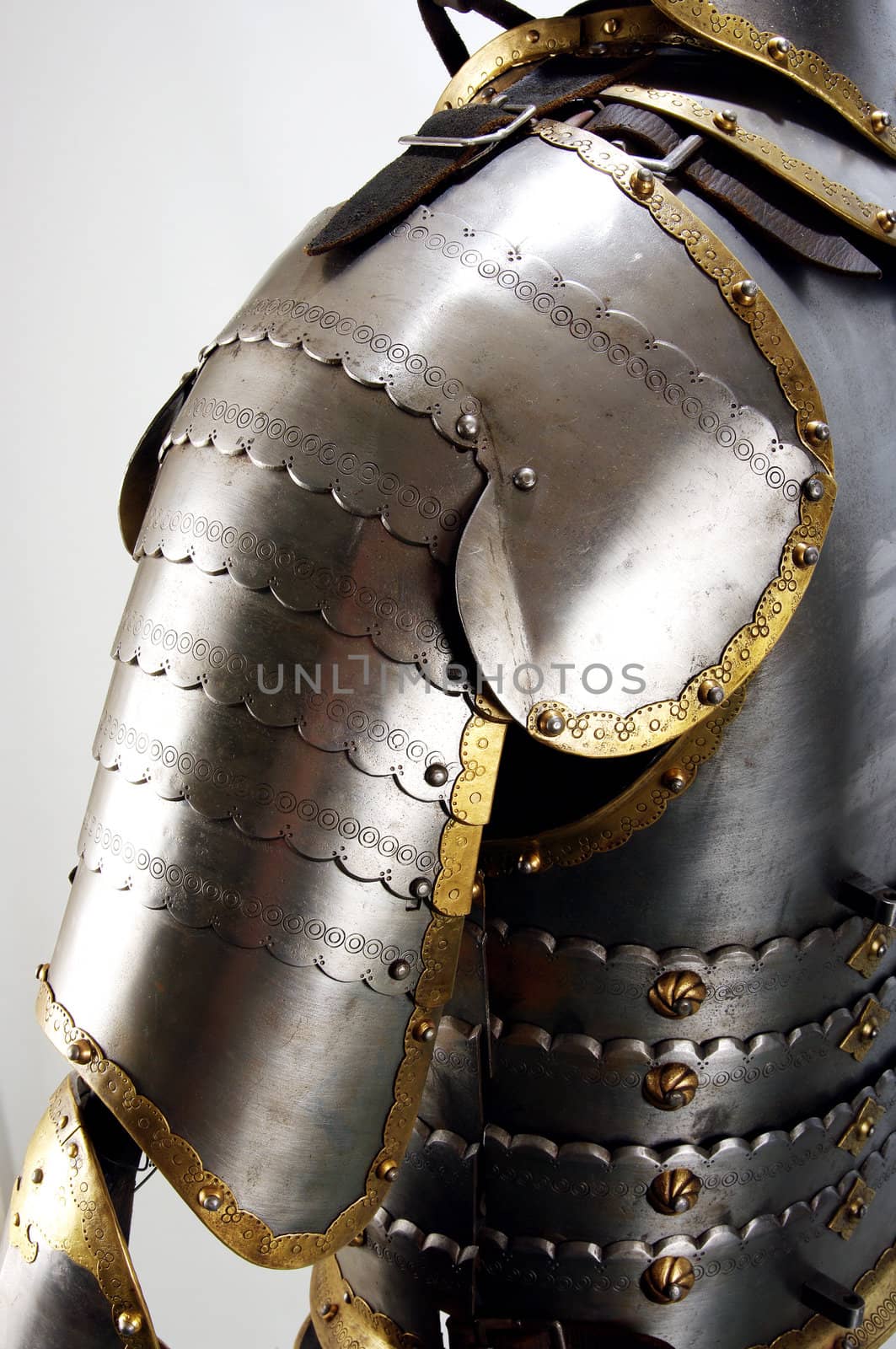 Armour of the medieval knight. Metal protection of the soldier against the weapon of the opponent