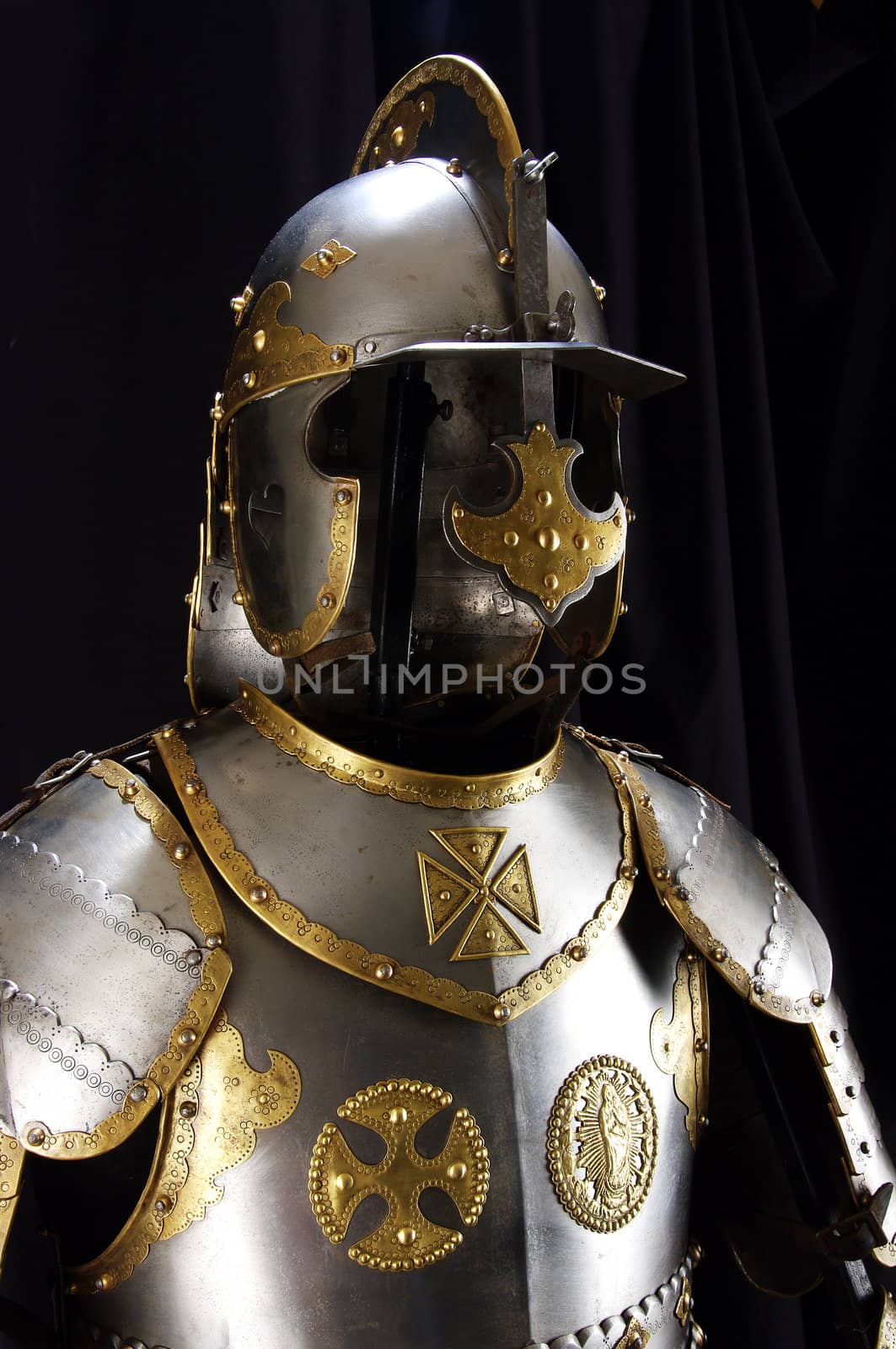 Armour of the medieval knight. Metal protection of the soldier against the weapon of the opponent