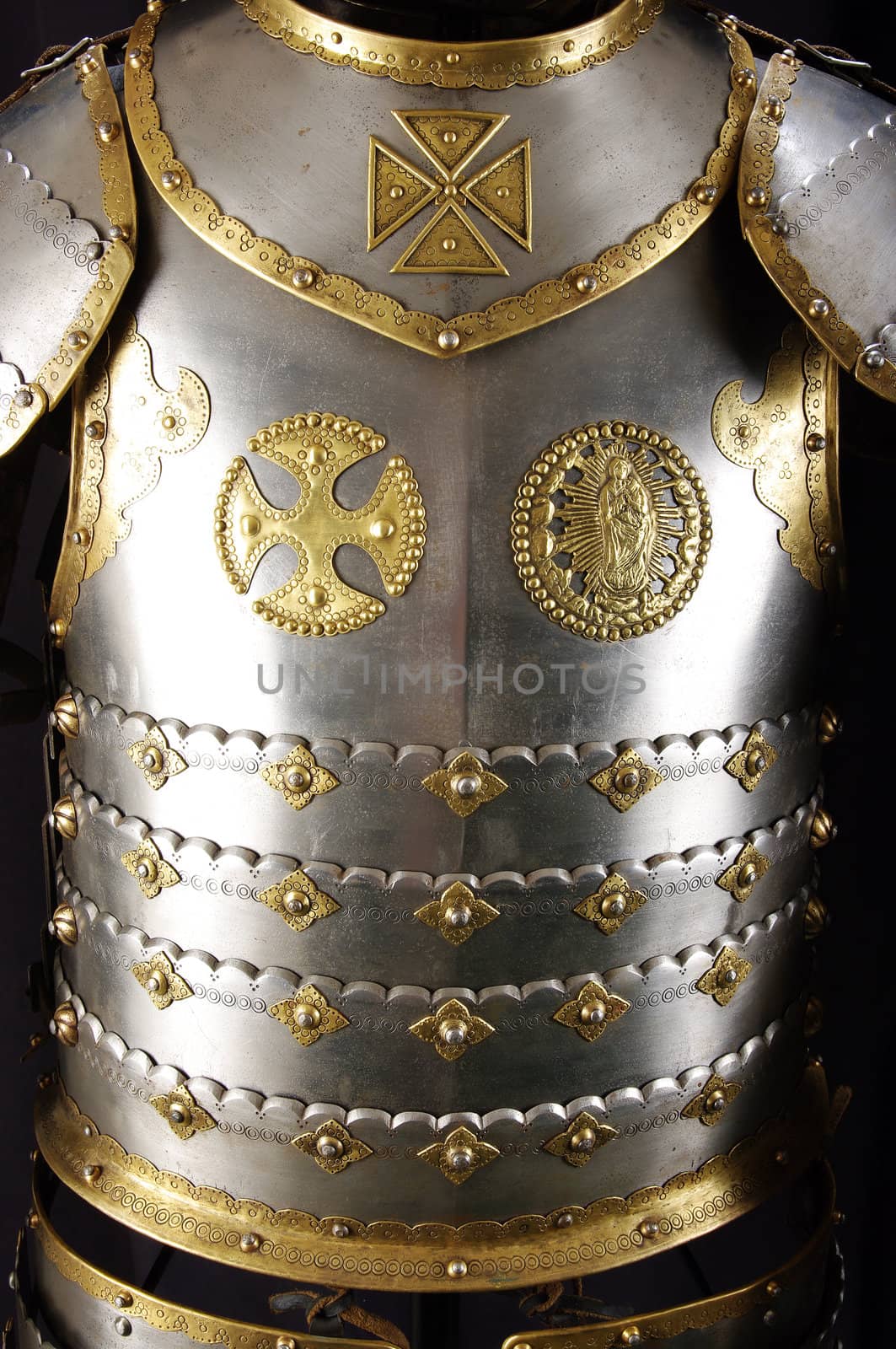 Armour of the medieval knight. Metal protection of the soldier against the weapon of the opponent