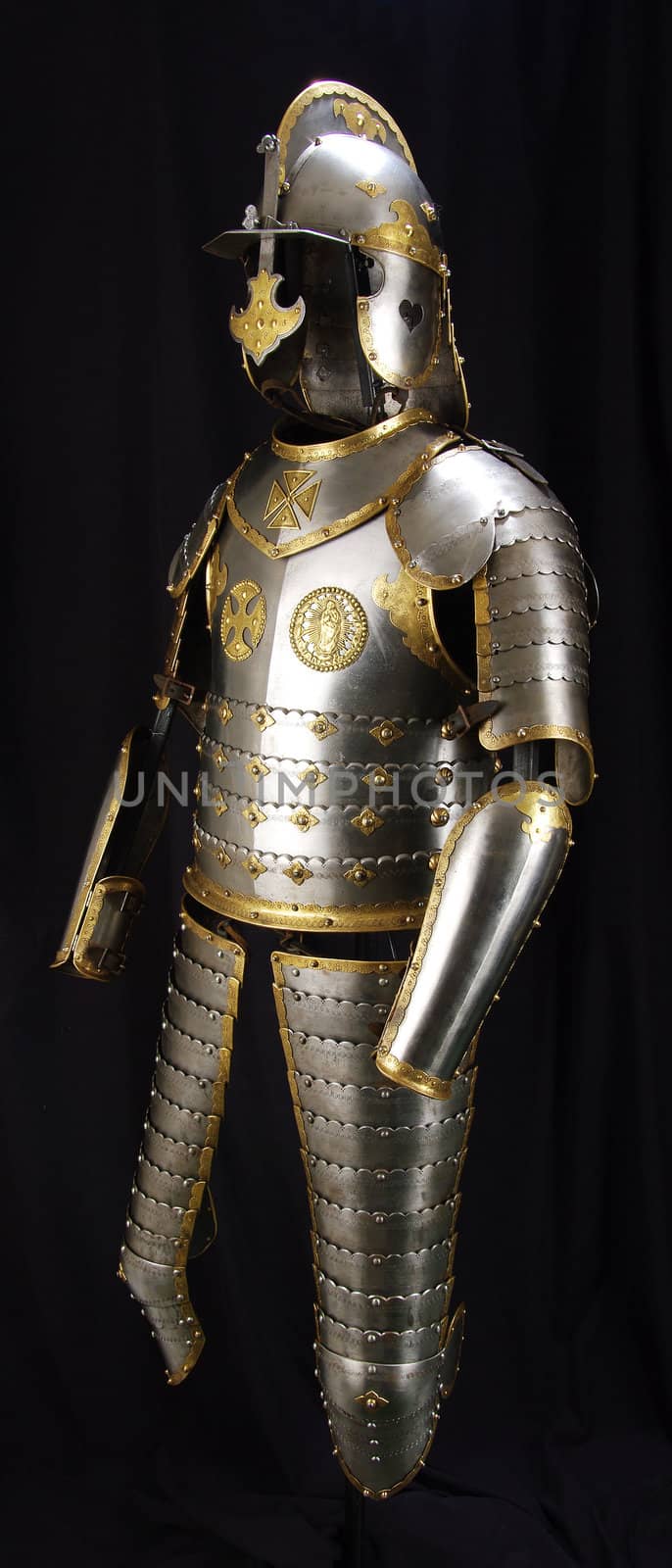 Armour of the medieval knight. Metal protection of the soldier against the weapon of the opponent