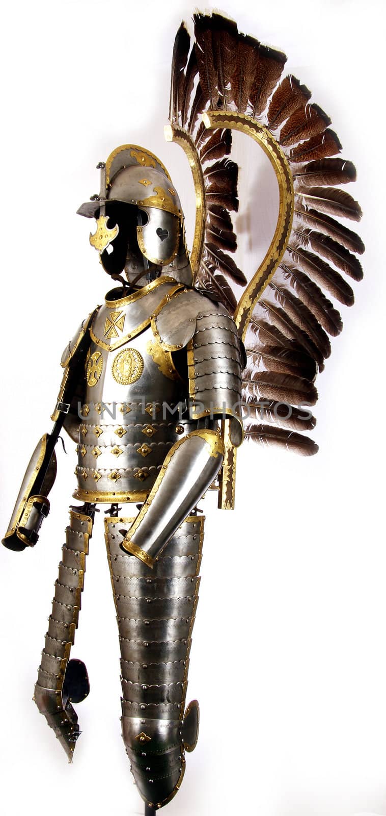 Armour of the medieval knight. Metal protection of the soldier against the weapon of the opponent