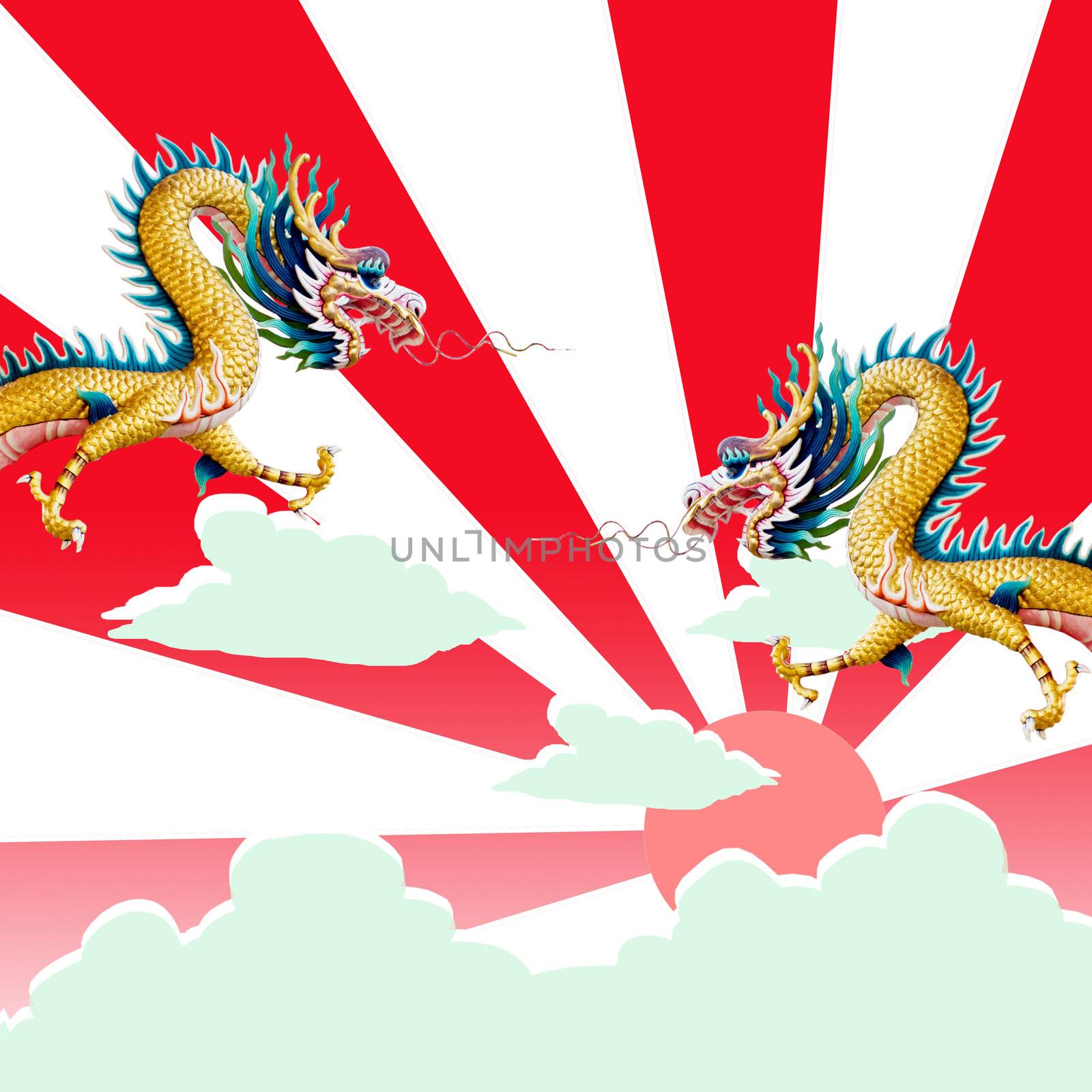 Dragon flying with sunset, Dragon's year concept