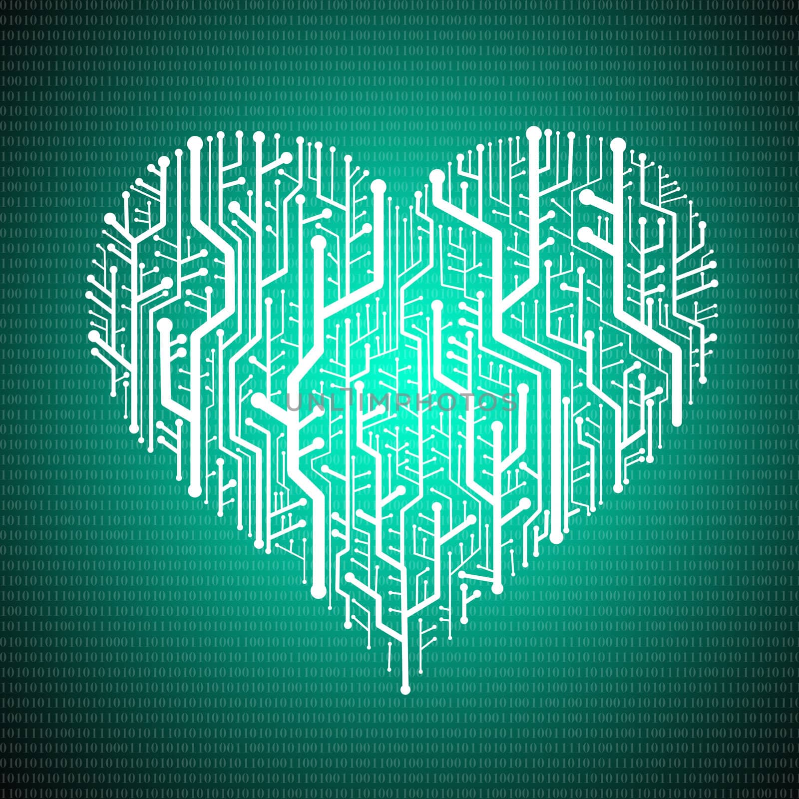 Circuit board in Heart shape with digit background by pixbox77