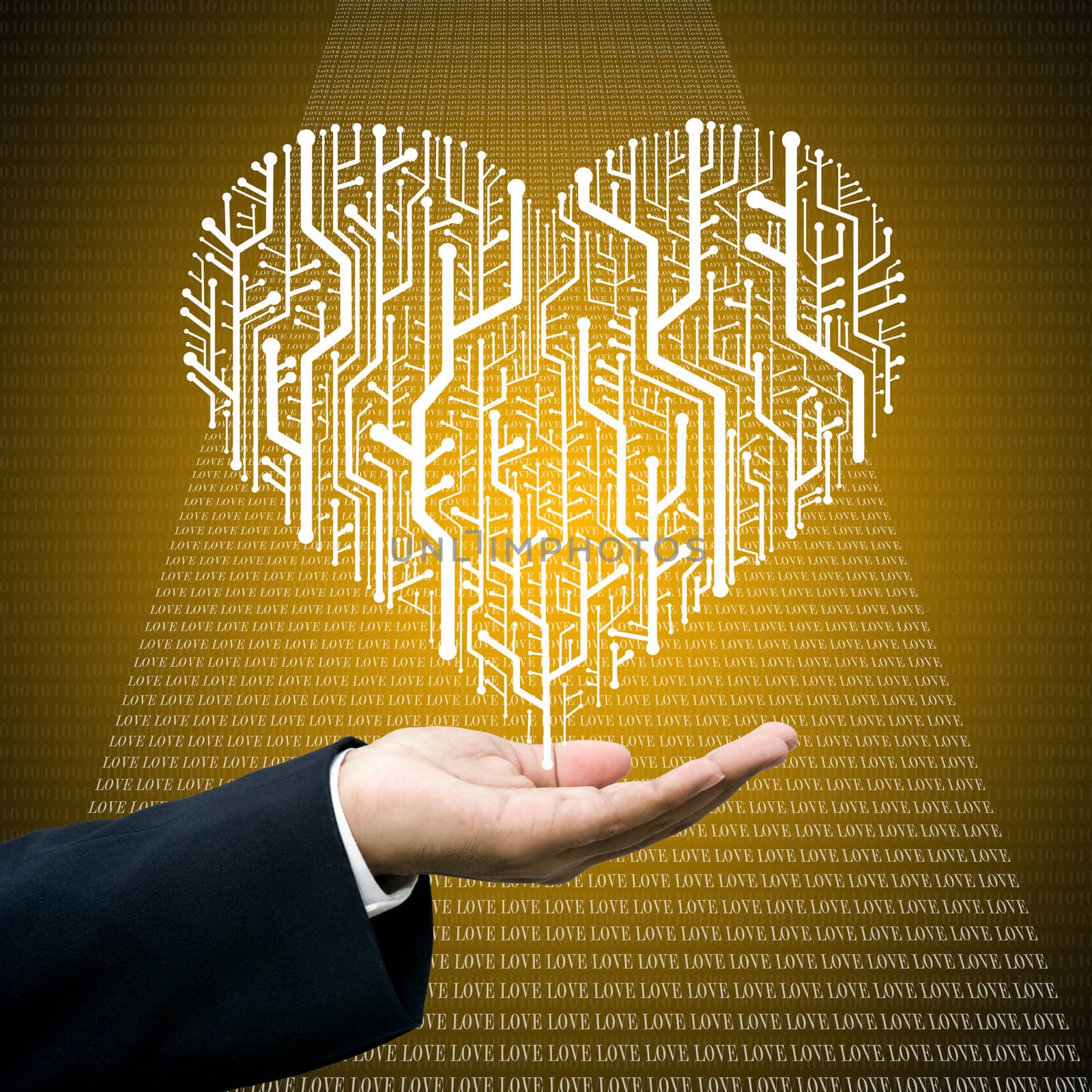 Businessman care the circuit board in heart shape by pixbox77
