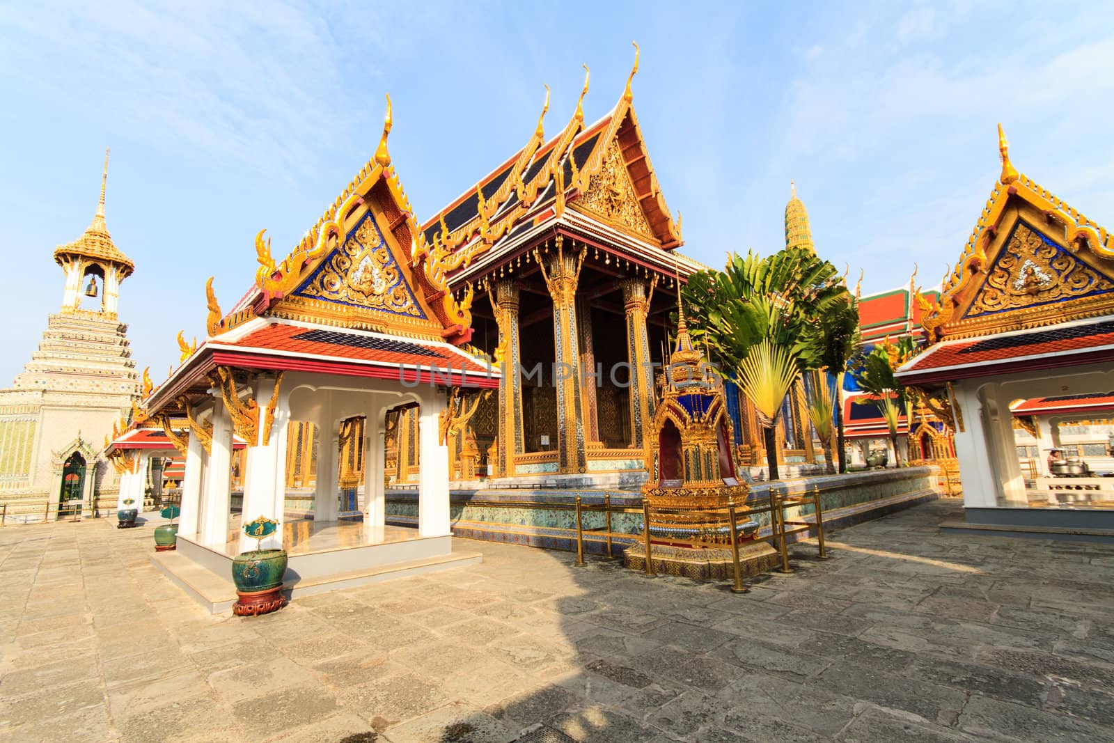 The temple Wat phra kaeo in the Grand palace area, one of the major tourism attraction in Bangkok, Thailand