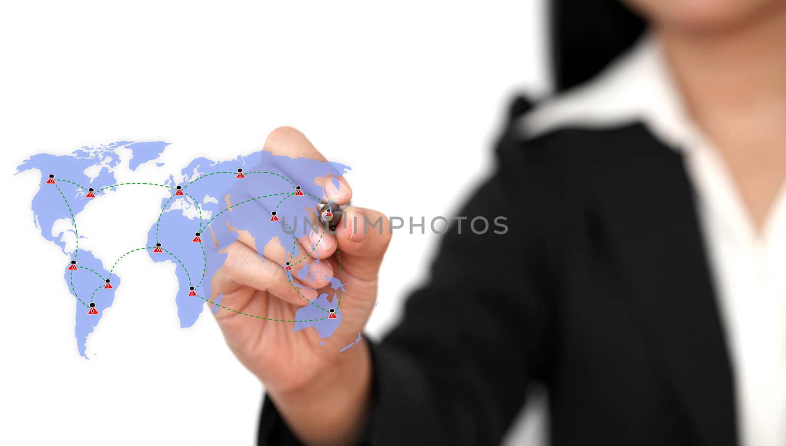 business woman drawing Social Network Concept (selective focus on pen)