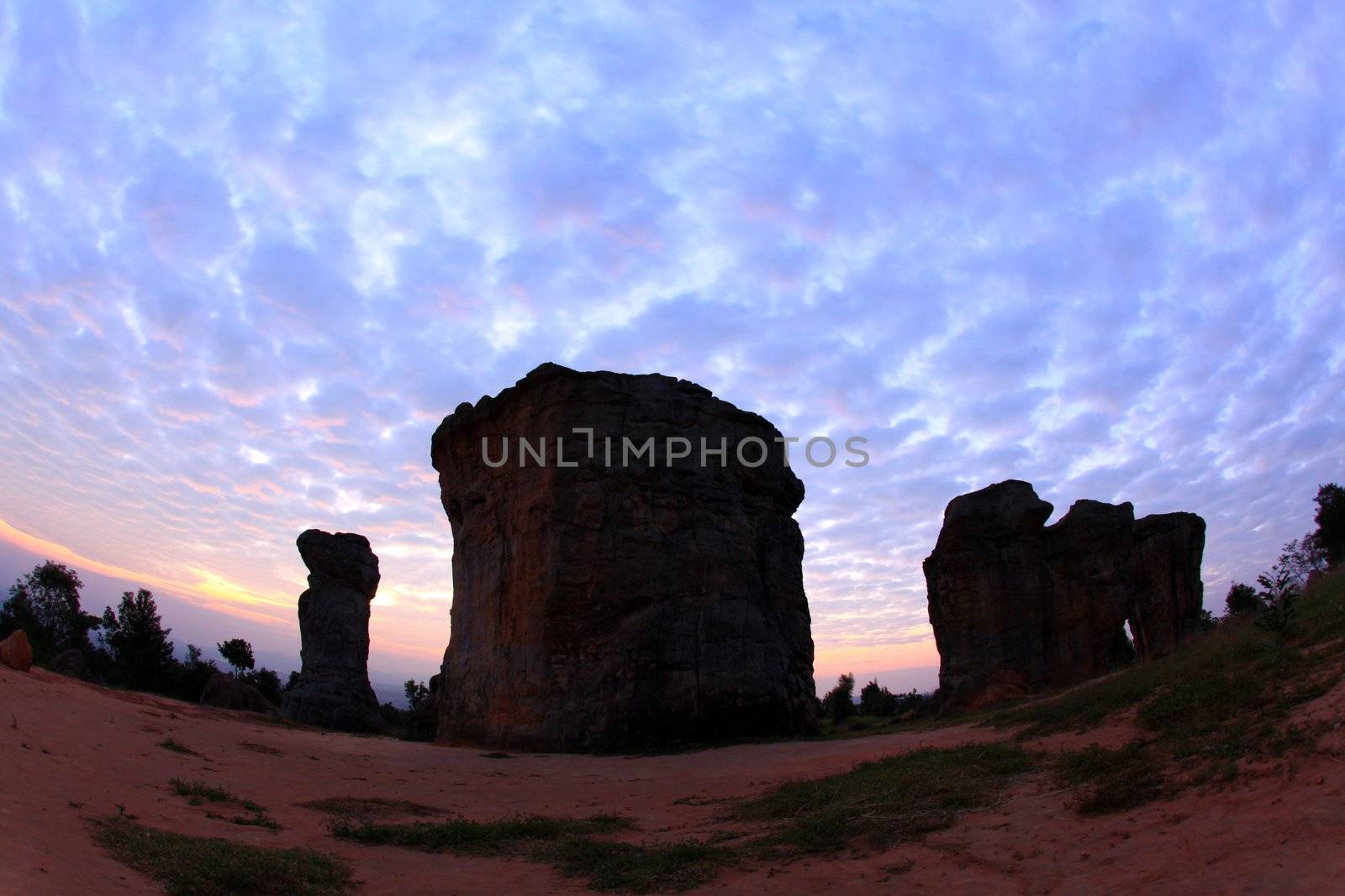 silhouette of Mor Hin Khao, Thailand stonehenge, in the morning