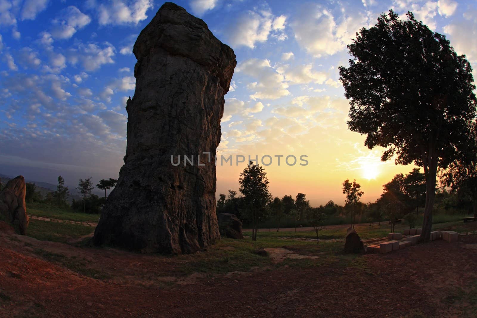 silhouette of Mor Hin Khao, Thailand stonehenge, with sunrise by vichie81